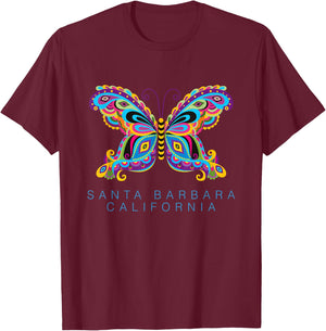 Santa Barbara California Souvenir Butterfly Graphic T-Shirt - T-Shirt | Maroon