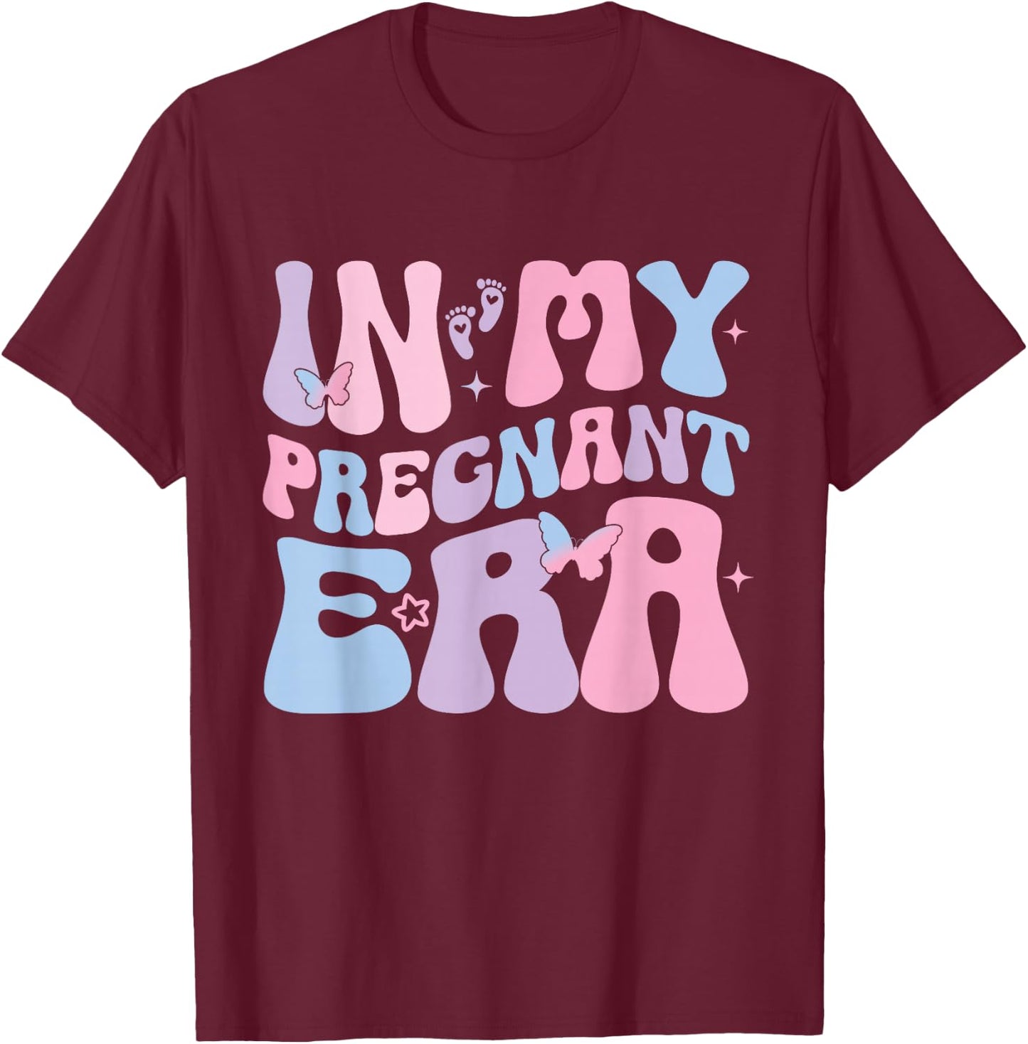 In My Pregnant Era Groovy Schwangere T-Shirt - T-Shirt | Maroon