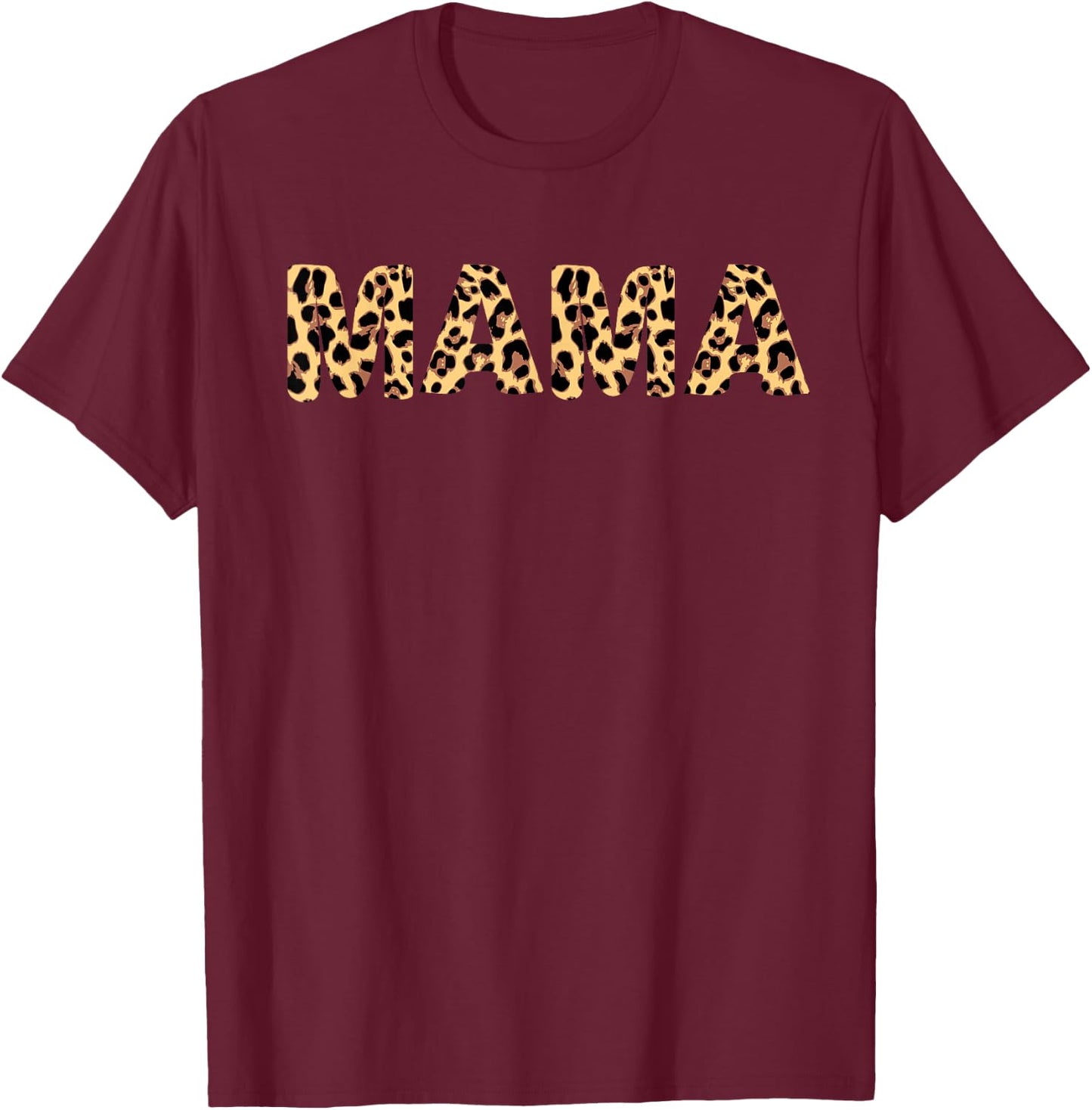 Mama Leopard Print Animal Safari Trendy T-Shirt - T-Shirt | Maroon