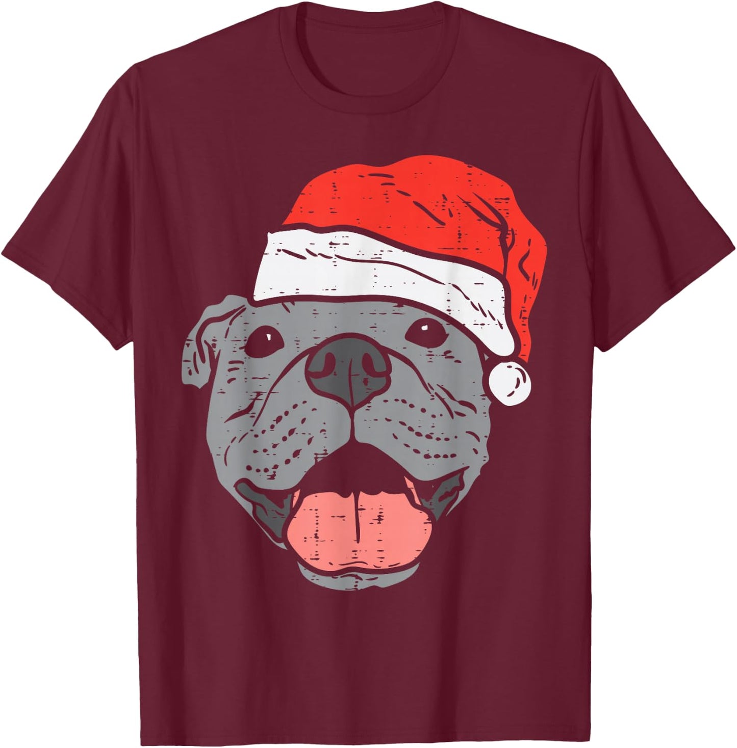 Santa Hat Pitbull Pit Christmas Xmas Pet Dog Lover Owner T-Shirt - T-Shirt | Maroon