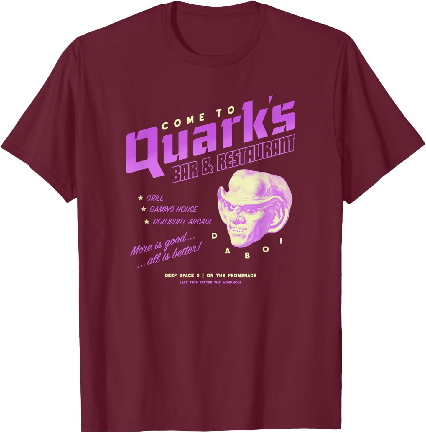 Star Trek: Deep Space Nine Come to Quark's Bar Vintage Logo T-Shirt - T-Shirt | Maroon