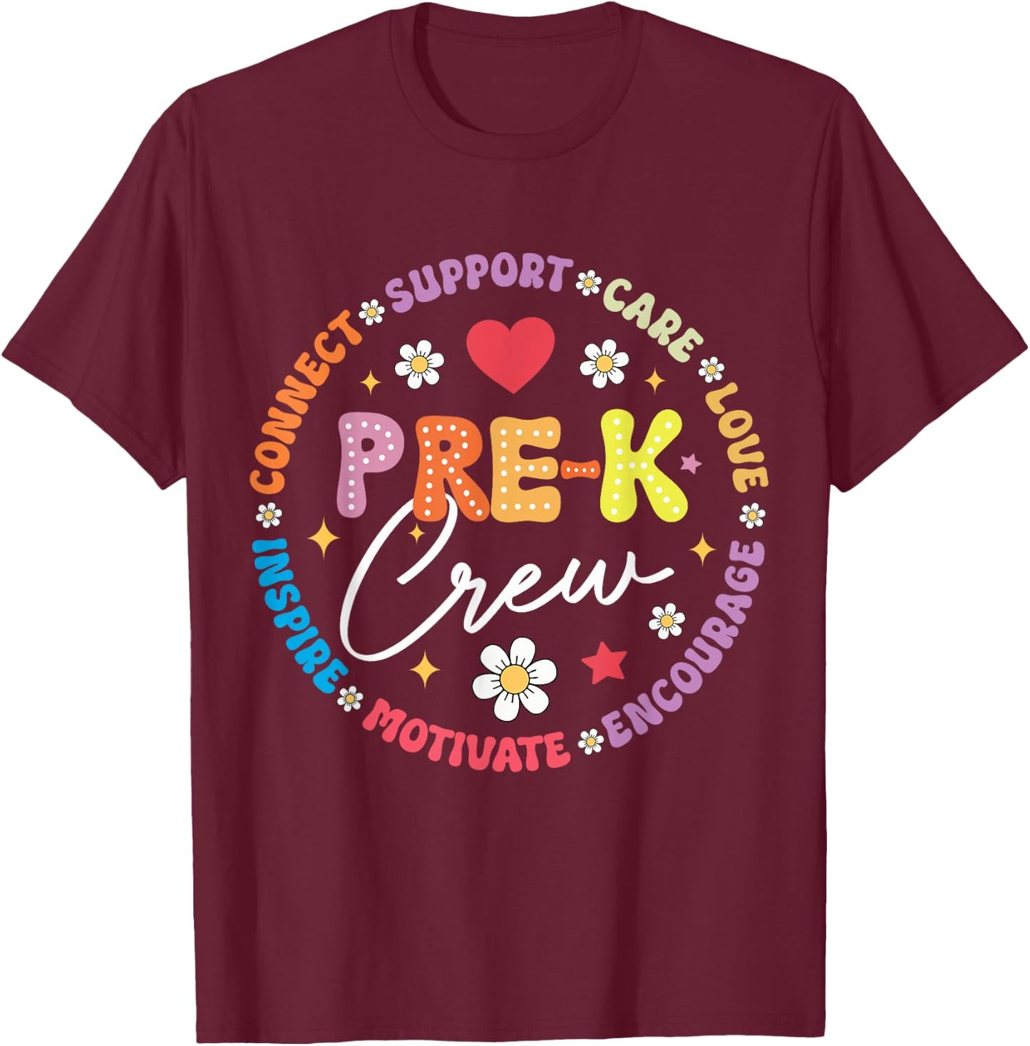 Pre-K Crew 1st Day Of School Funny Preschool Teacher Men Women Kids T-Shirt - T-Shirt | Maroon