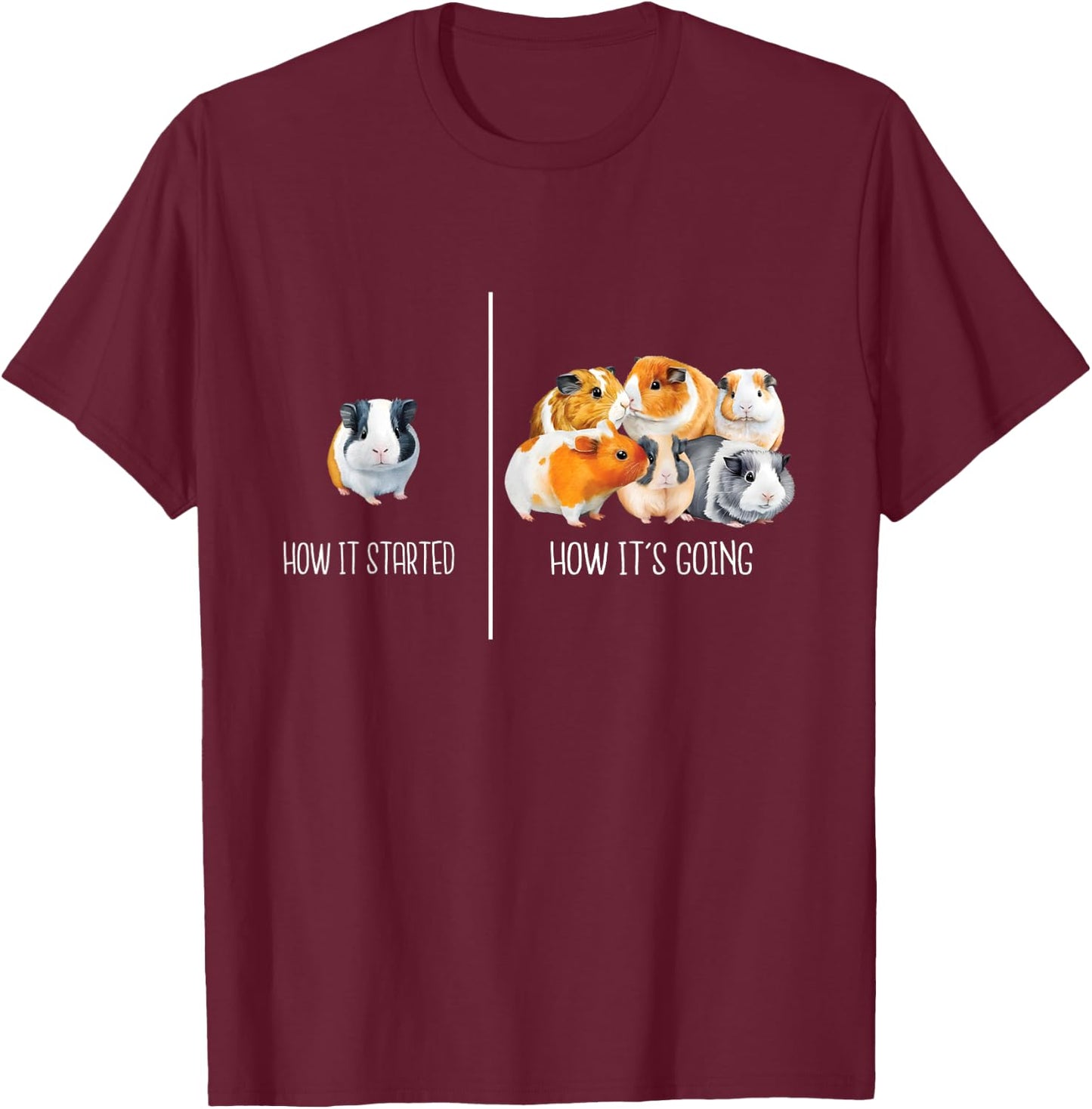 How It Started How It's Going - Guinea Pig Rodent Pet Lover T-Shirt - T-Shirt | Maroon
