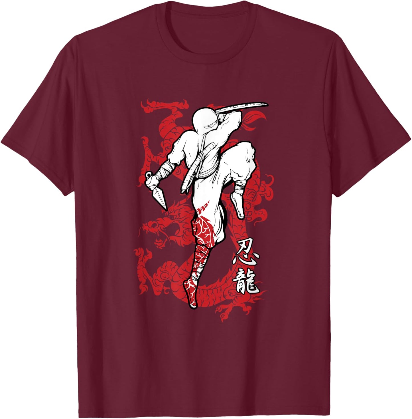 Shinobi ninja and red dragon shirt black T-Shirt - T-Shirt | Maroon