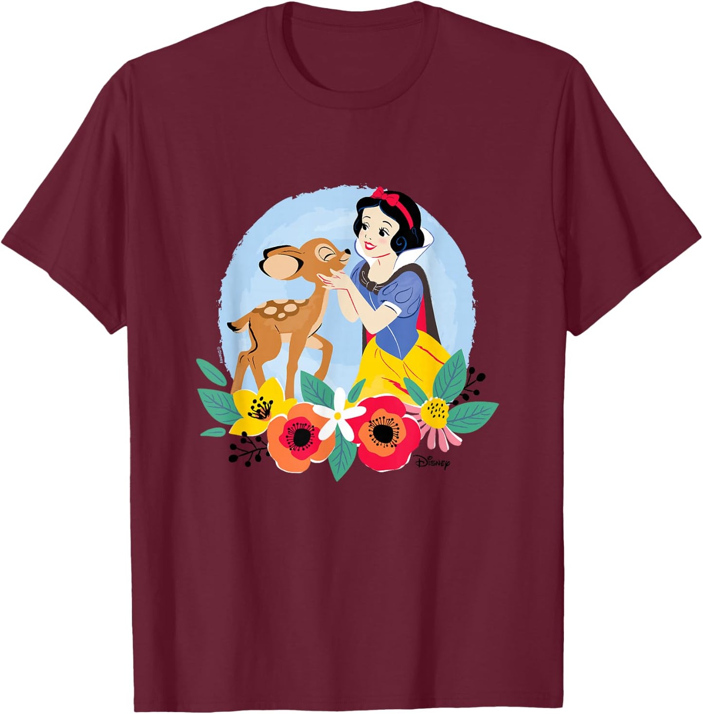 Disney Princess - Floral Snow White Deer T-Shirt - T-Shirt | Maroon