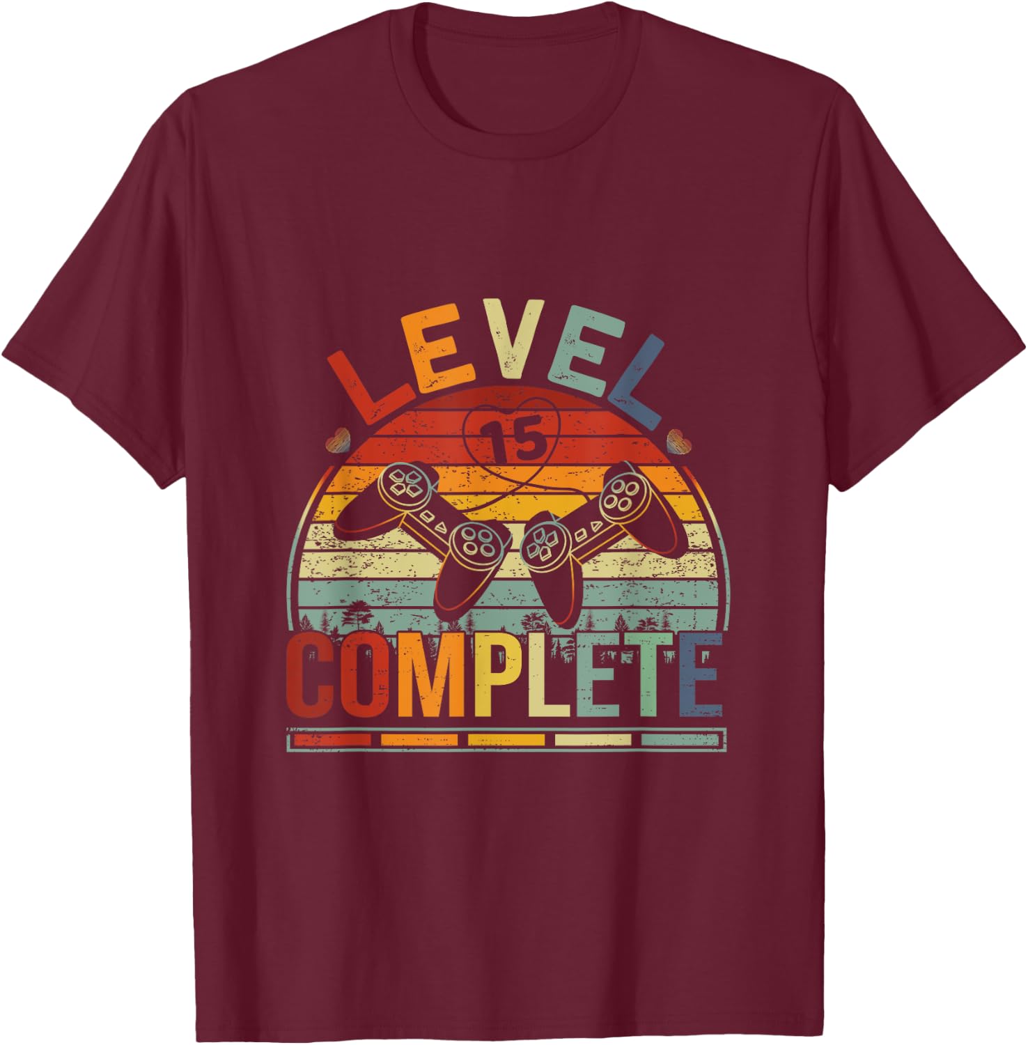 Level 15 Complete Retro Video Gamer Couple 15th Anniversary T-Shirt - T-Shirt | Maroon