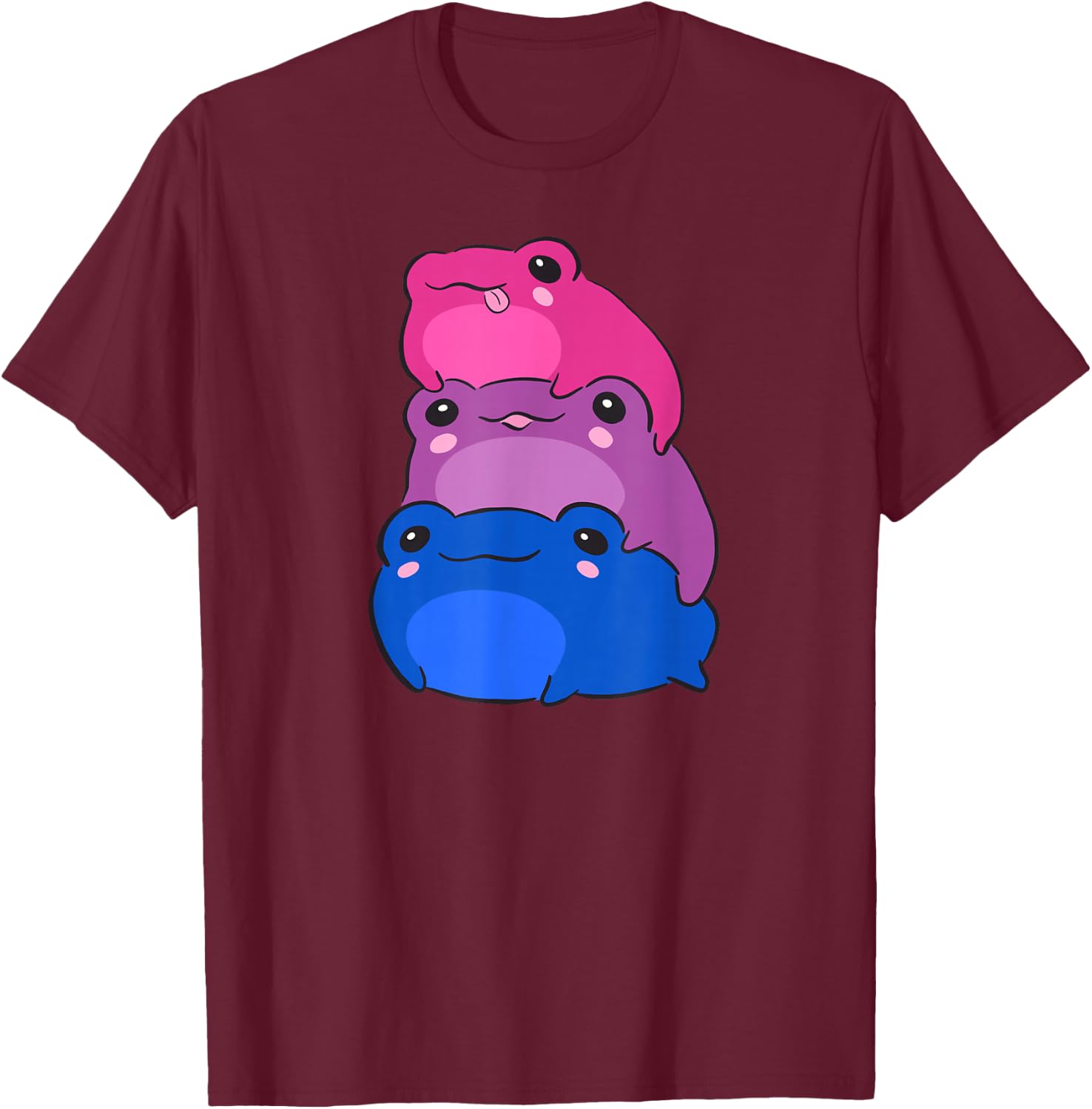 Bisexual Flag Color Frogs Subtle Bi Pride LGBTQ Aesthetic T-Shirt - T-Shirt | Maroon