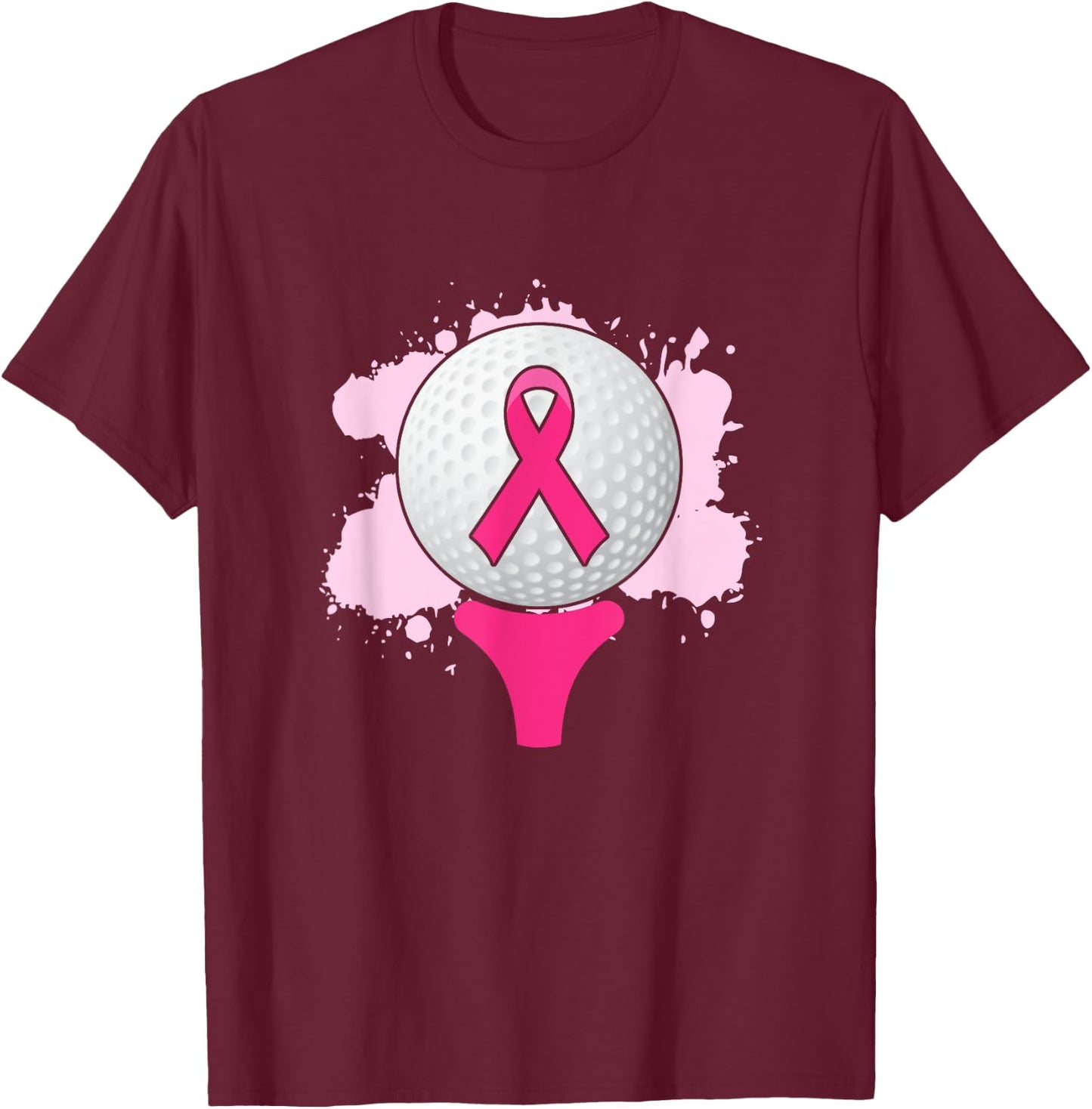 Breast Cancer Awareness Golf Ball Pink Ribbon T-Shirt - T-Shirt | Maroon