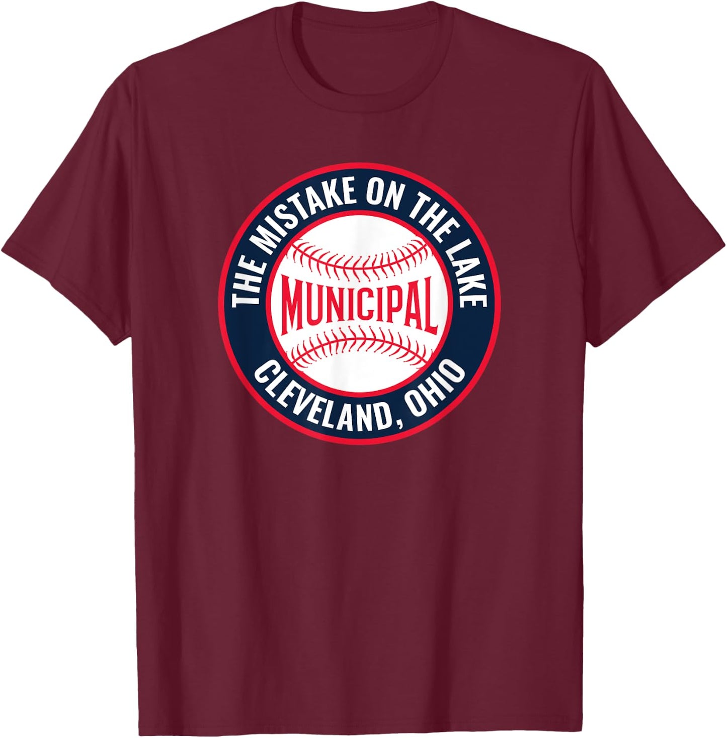 Cleveland Municipal Stadium Baseball T-Shirt - T-Shirt | Maroon