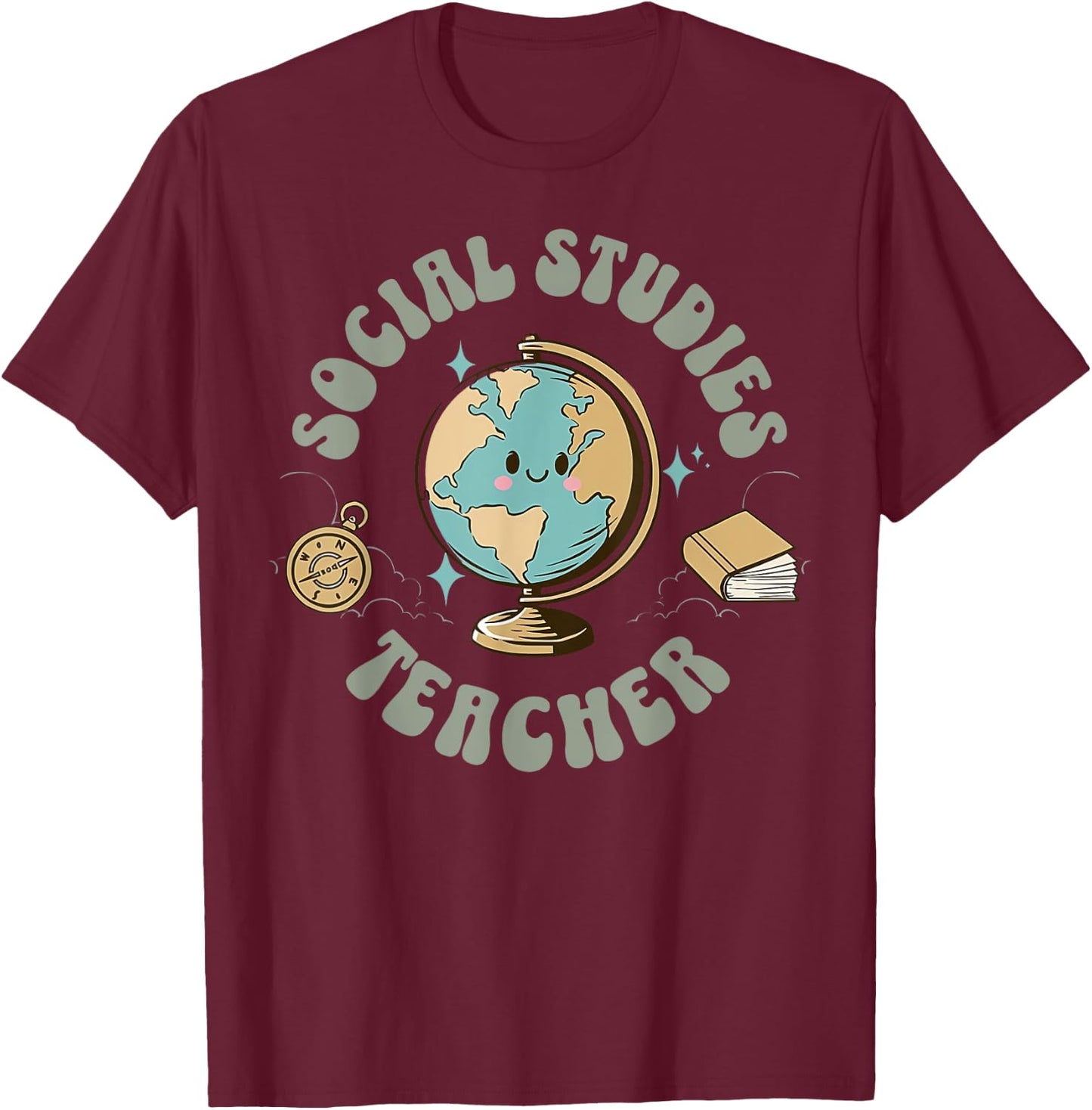 Retro Social Studies Teacher Earth Globe History Teacher T-Shirt - T-Shirt | Maroon