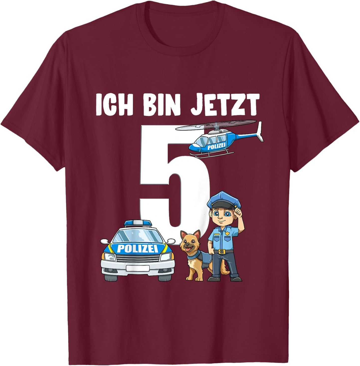 Children's 5th Birthday Police Shirt - 5 Years Old Gift , black T-Shirt - T-Shirt | Maroon
