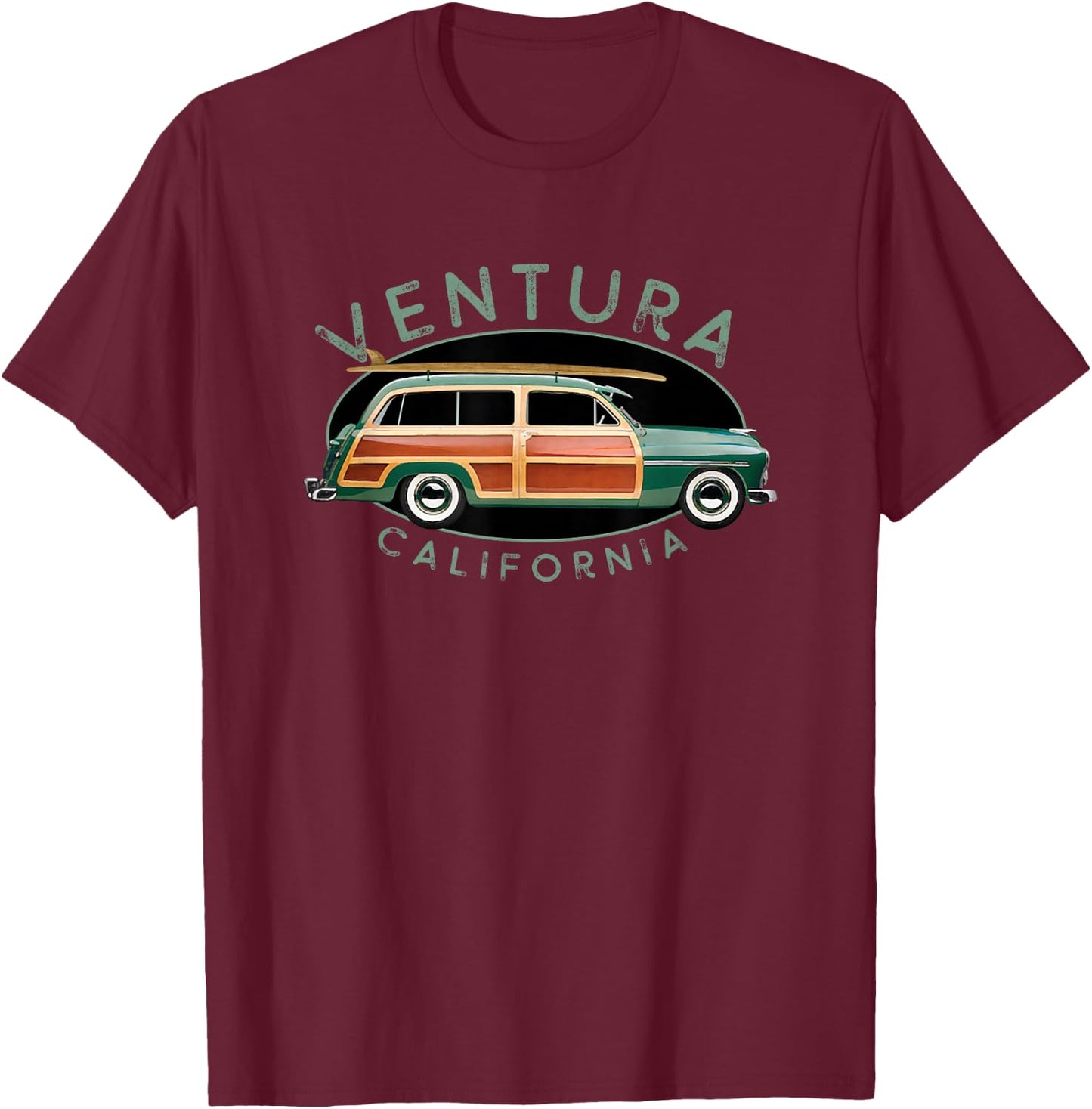 Ventura California Vintage Surfing T-Shirt - T-Shirt | Maroon