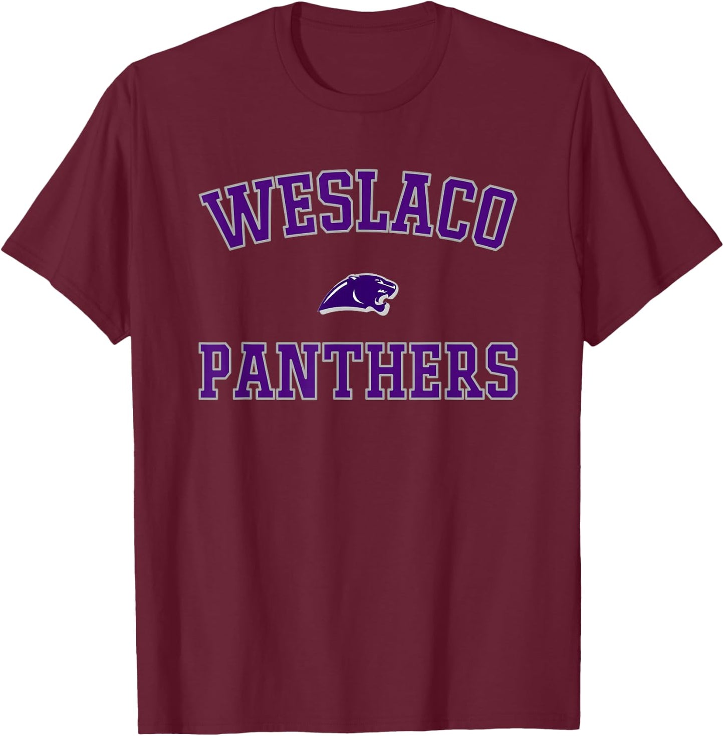 Weslaco Panthers Logo Varsity HS T-Shirt - T-Shirt | Maroon