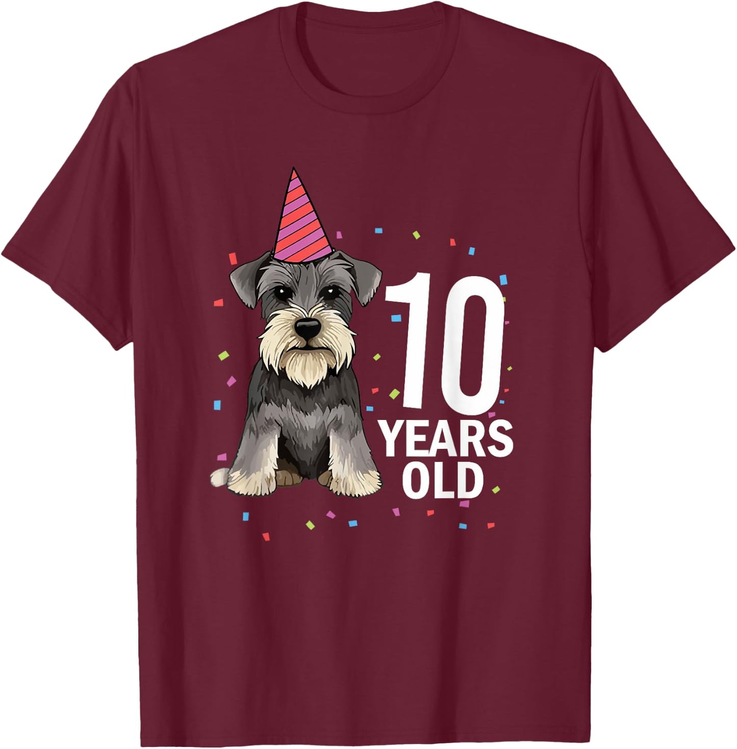 10 Years Old Birthday Schnauzer Dog Lover 10th Party Kid T-Shirt - T-Shirt | Maroon