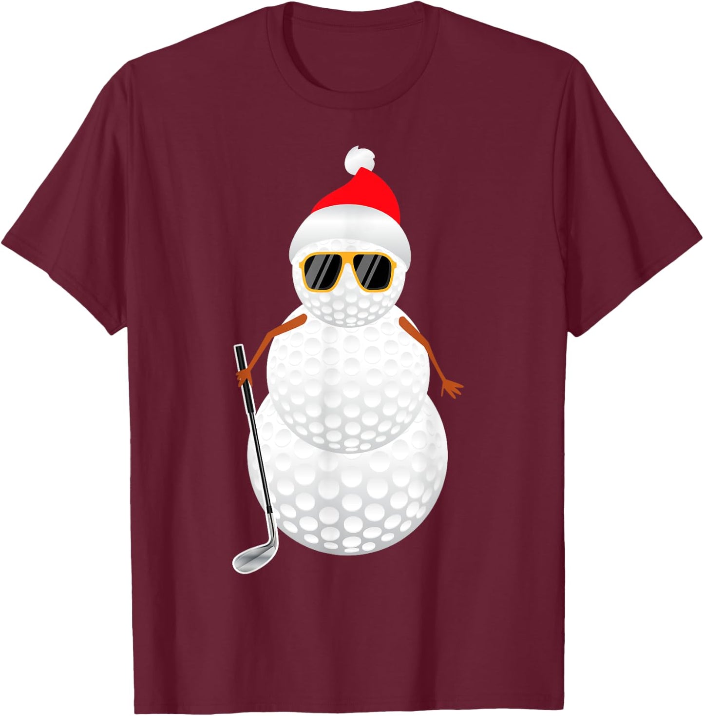 Santa Snowman Golf Ball Christmas Golfer Gift T-Shirt - T-Shirt | Maroon