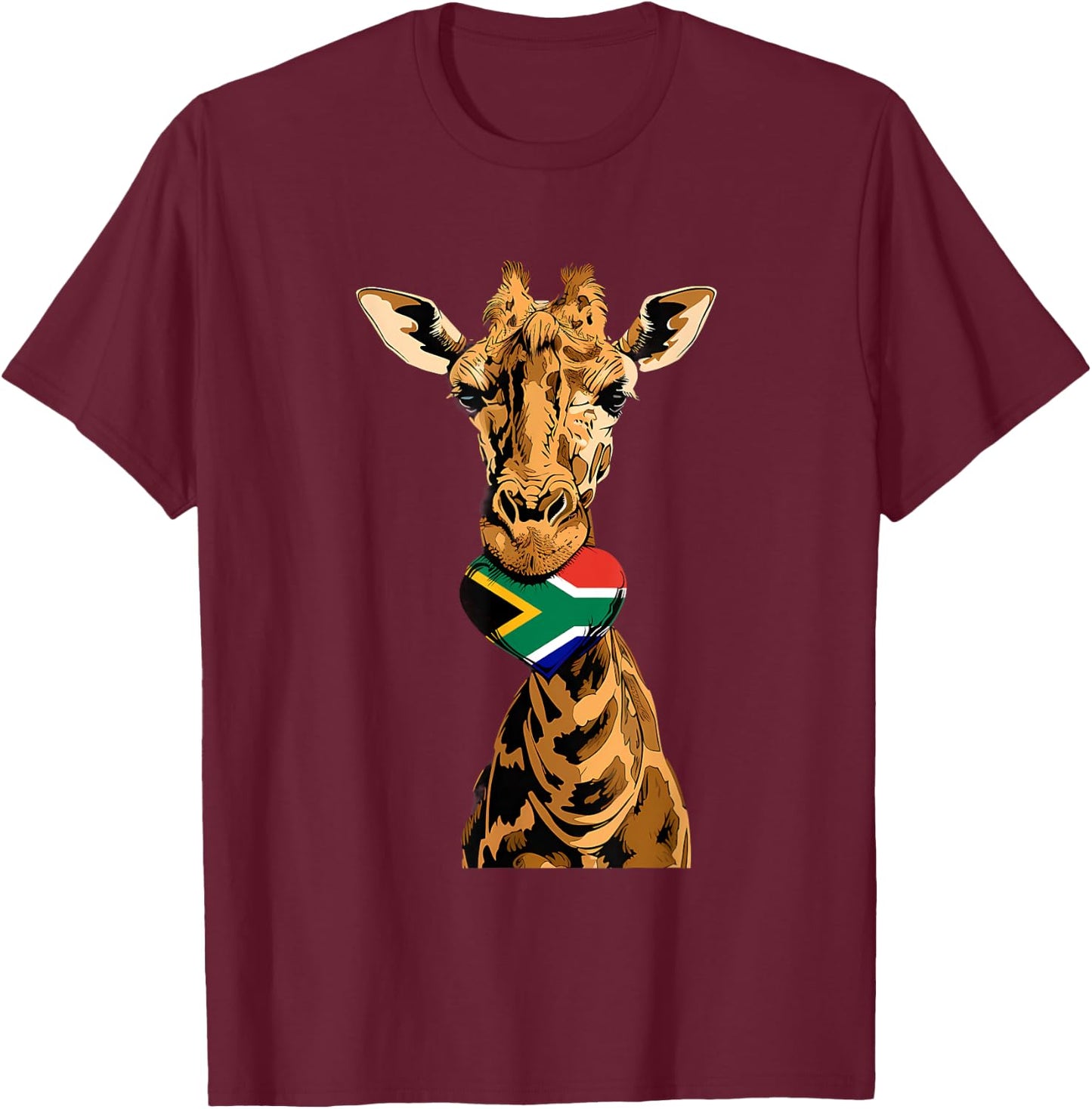 South Africa Flag Giraffe South African Roots Heart T-Shirt - T-Shirt | Maroon