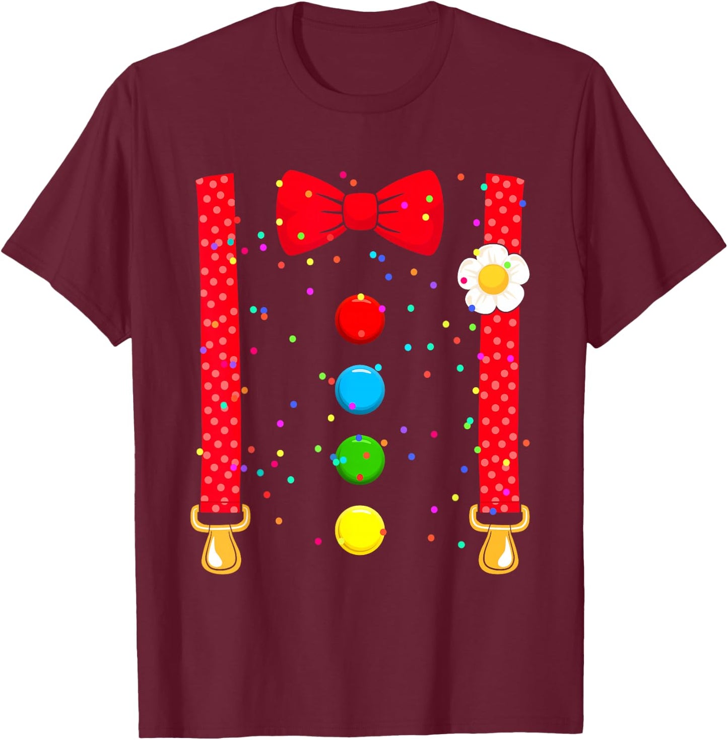 Clown Costume with Braces Bow Tie for Carnival Fancy Dress , black T-Shirt - T-Shirt | Maroon