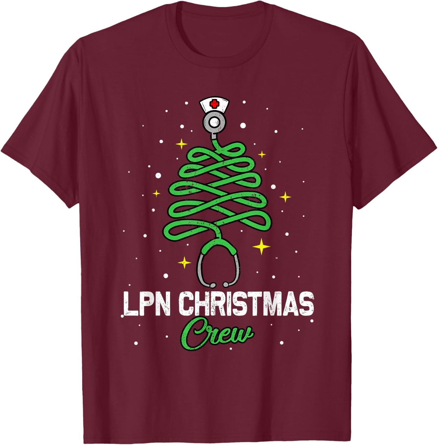 LPN Christmas Crew Cute Christmas Tree Xmas Lights Nurse T-Shirt - T-Shirt | Maroon