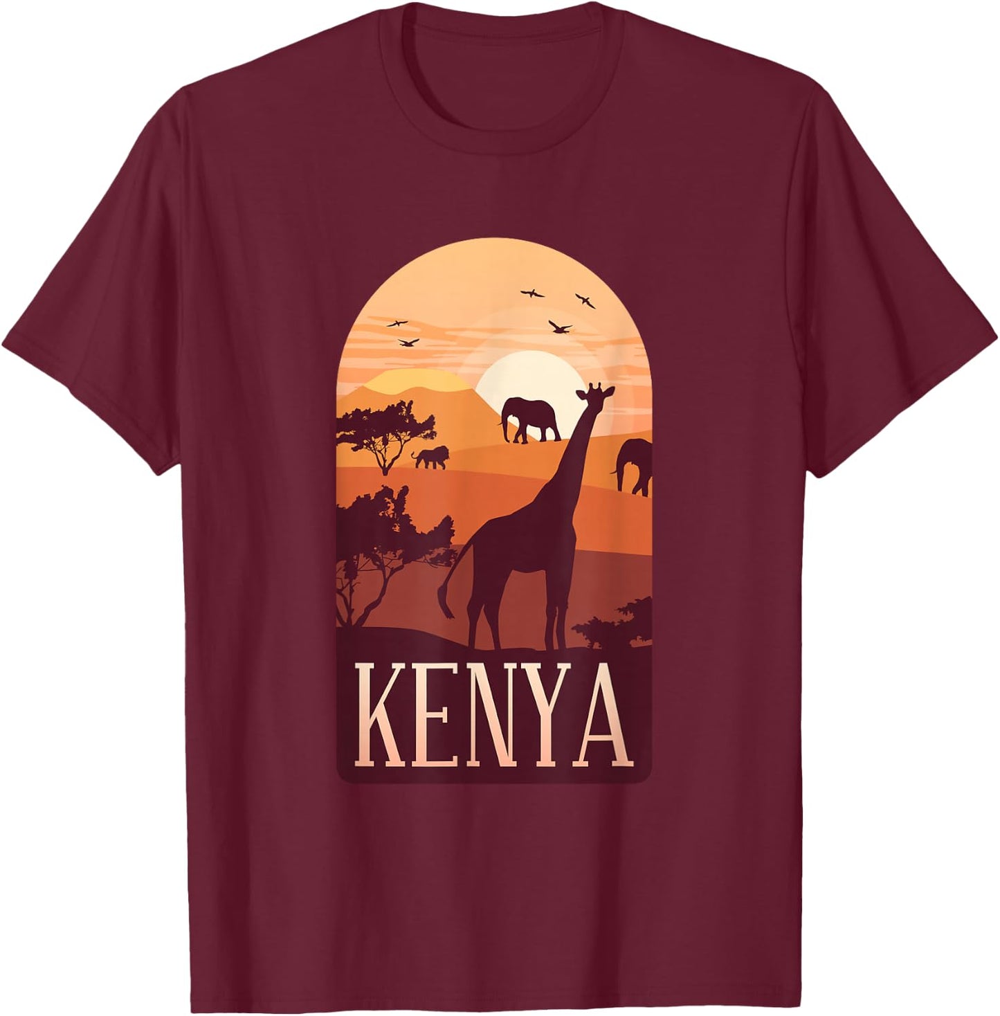Kenya Africa Giraffe Elephant Lion African Animals T-Shirt - T-Shirt | Maroon