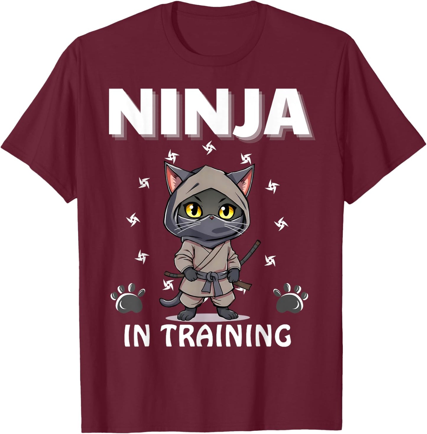 Ninja In Training Cute Cat Funny Birthday Ninjas Boys Girls T-Shirt - T-Shirt | Maroon