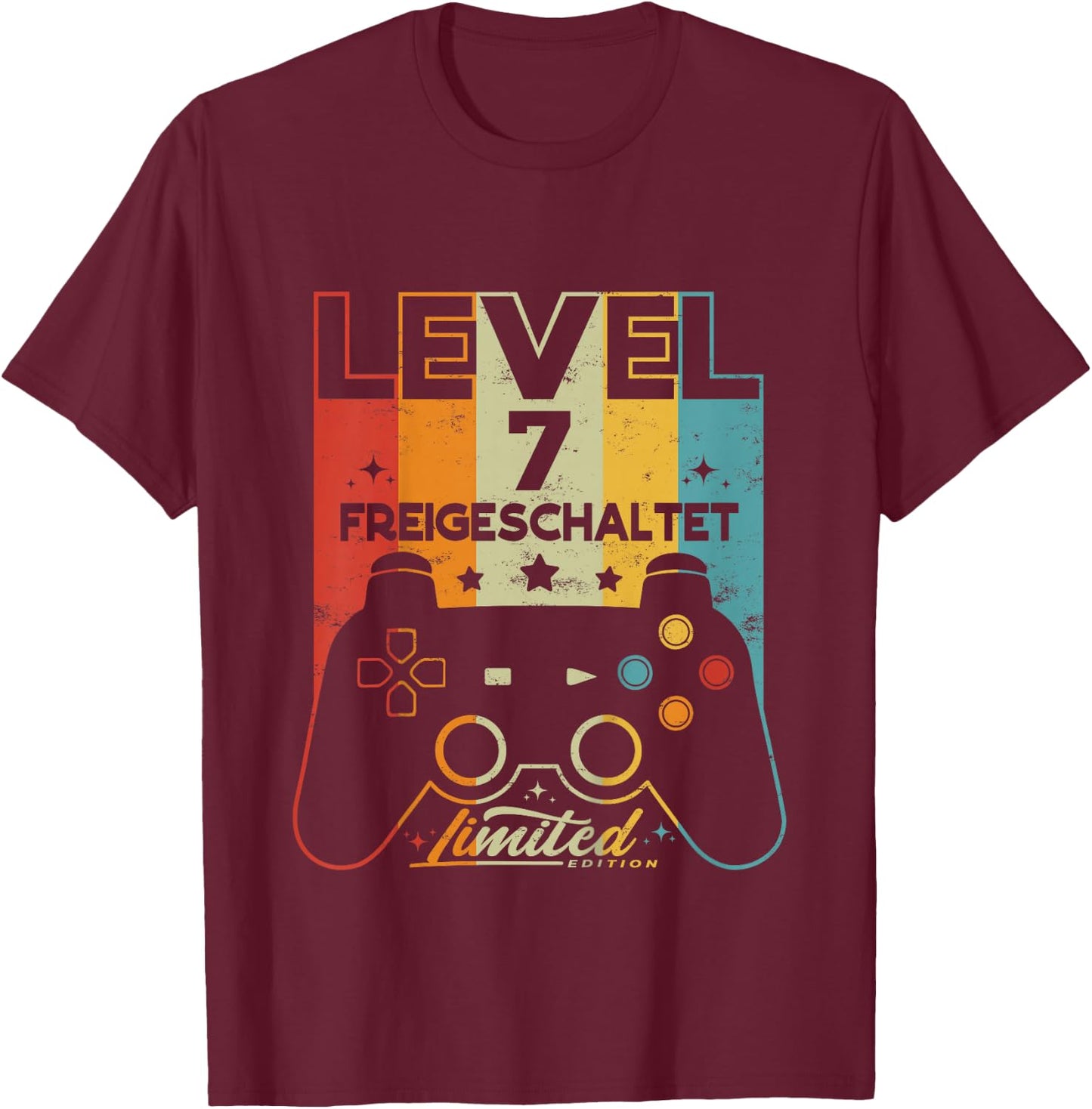 Children's 7 Years Boy Girl Gamer Born 2015 7th Birthday , black, 80 T-Shirt - T-Shirt | Maroon