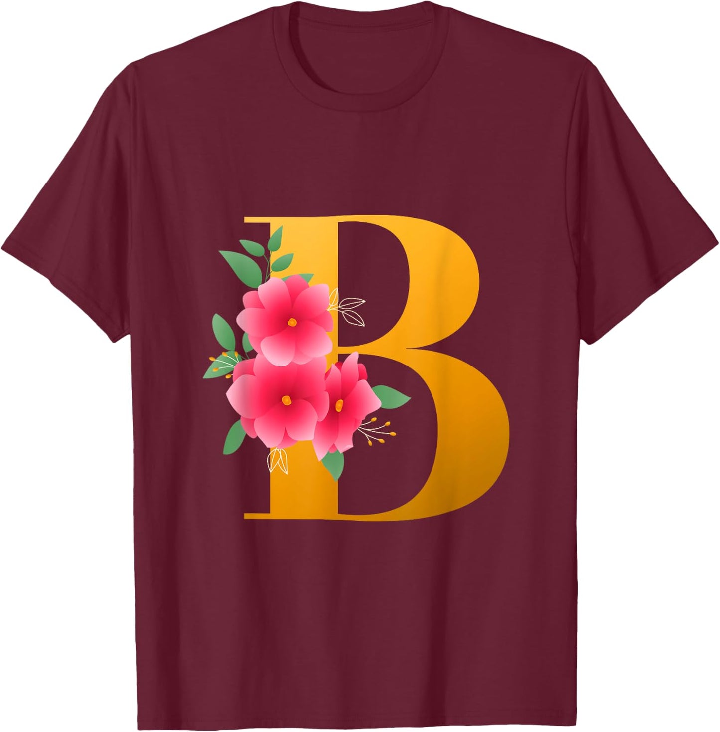 Floral B Alphabet Cute Initial Monogram Letter B Graphic T-Shirt - T-Shirt | Maroon