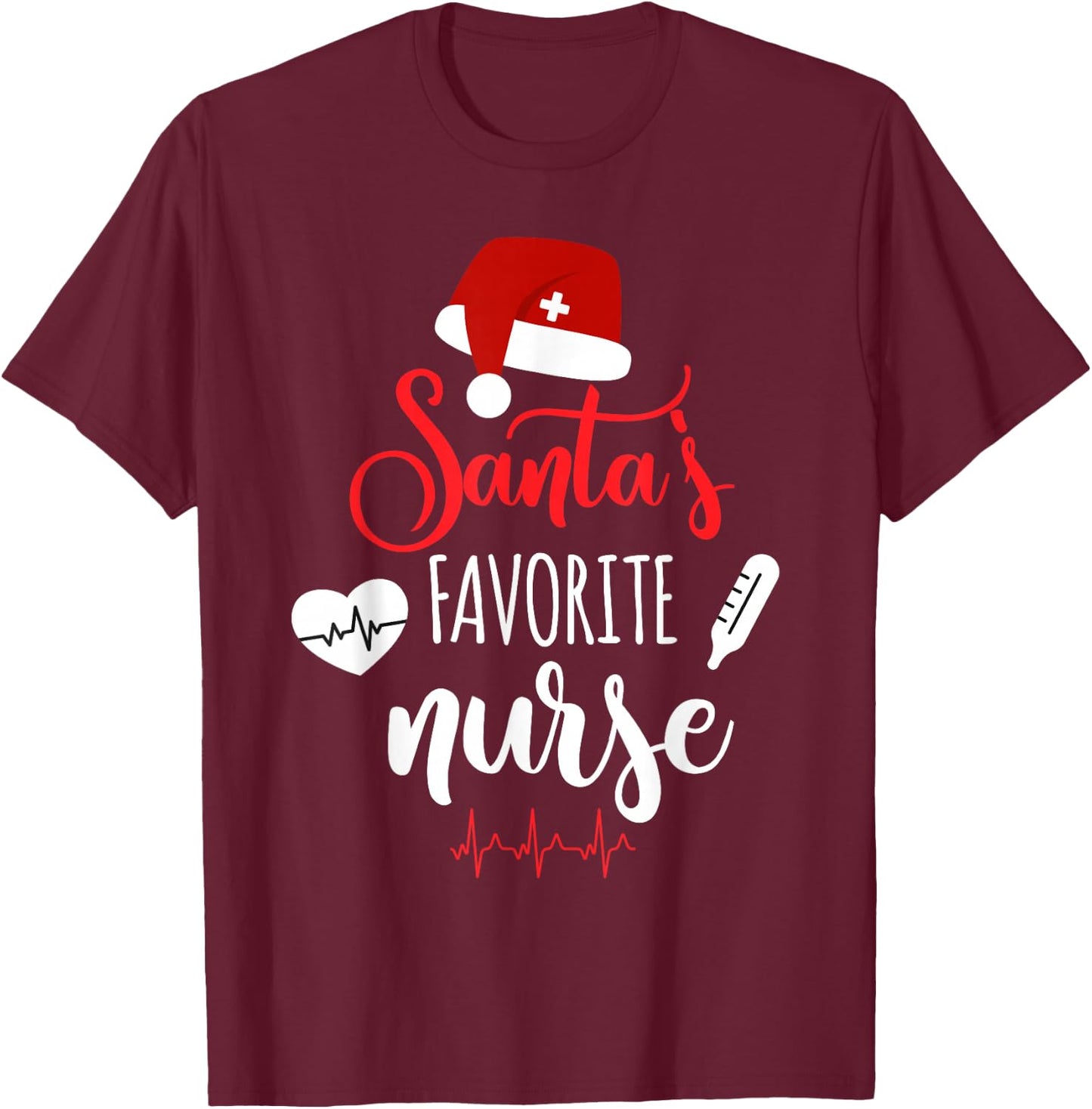 Nurse Christmas Santa's Favorite Nurse Xmas Scrub Top T-Shirt - T-Shirt | Maroon