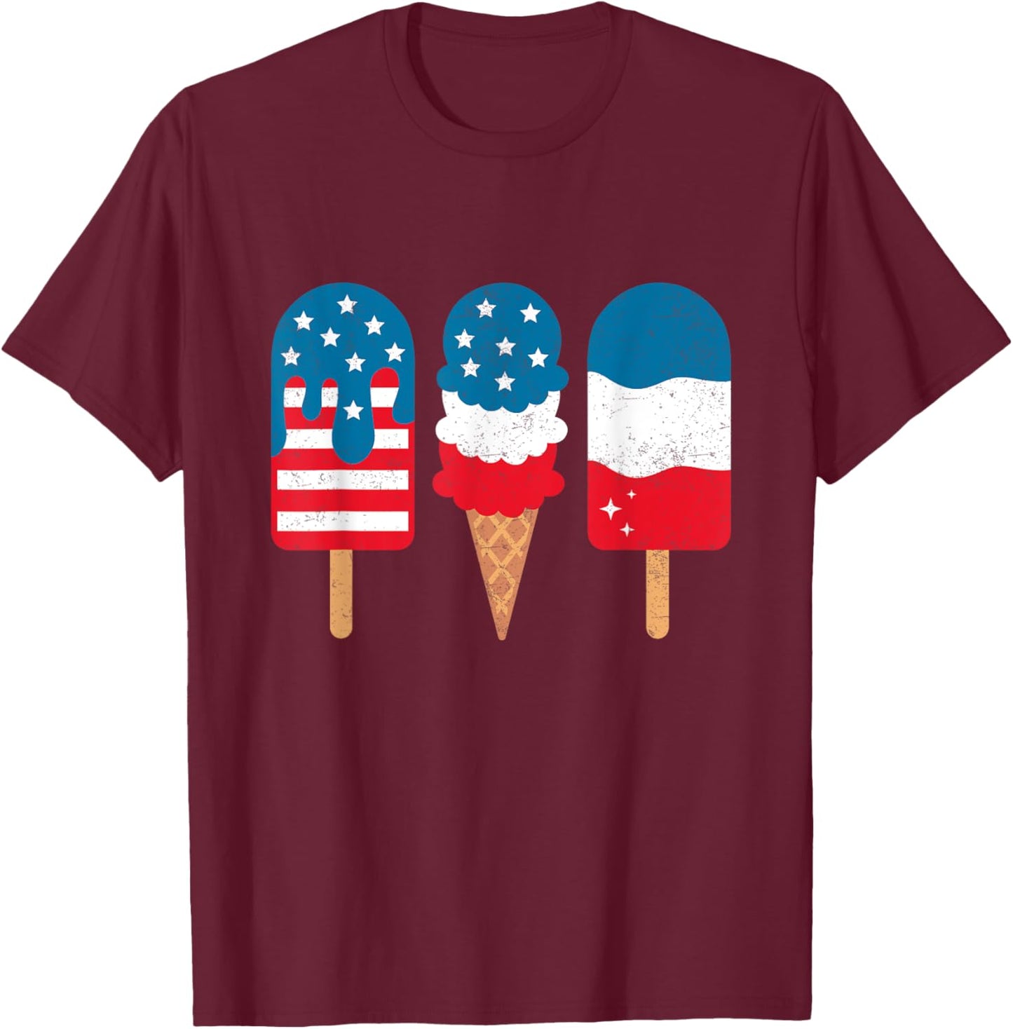 4th Of July Popsicle Red White Blue American Flag Patriotic Women Girls Kids Men T-Shirt - T-Shirt | Maroon