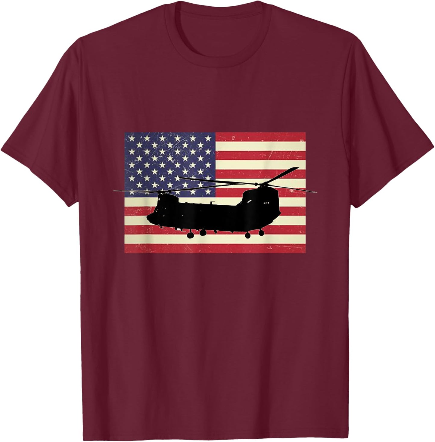 American USA Flag Chinook Helicopter Army Military Pilot Kids Men T-Shirt - T-Shirt | Maroon