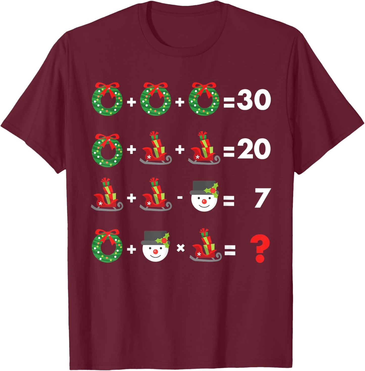 Math Teacher Order of Operations Christmas Men Women Kids T-Shirt - T-Shirt | Maroon