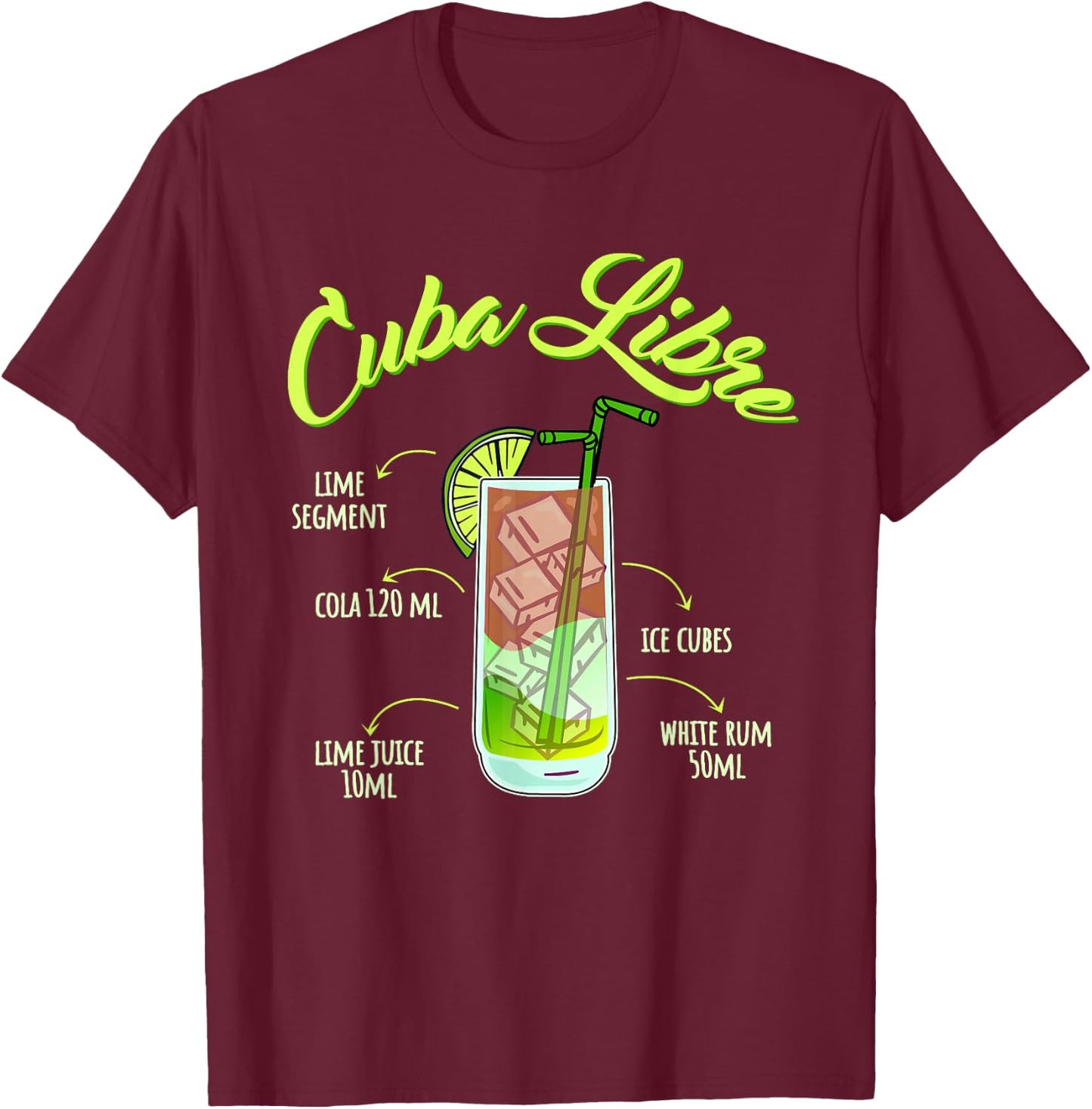 Most Famous Rum Drink Cuba Libre , black T-Shirt - T-Shirt | Maroon