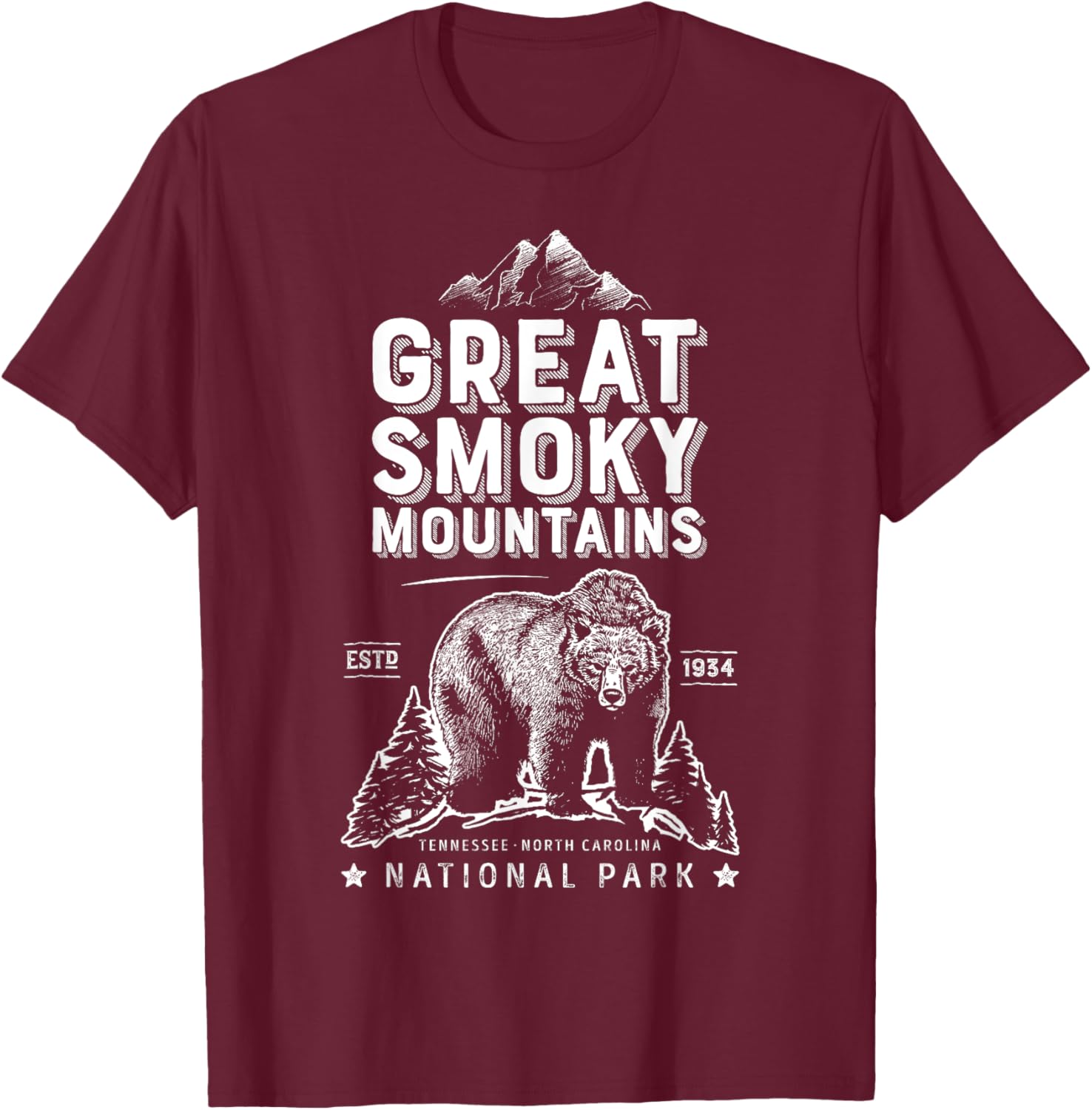 Great Smoky Mountains National Park T shirt Bear Vintage T-Shirt - T-Shirt | Maroon