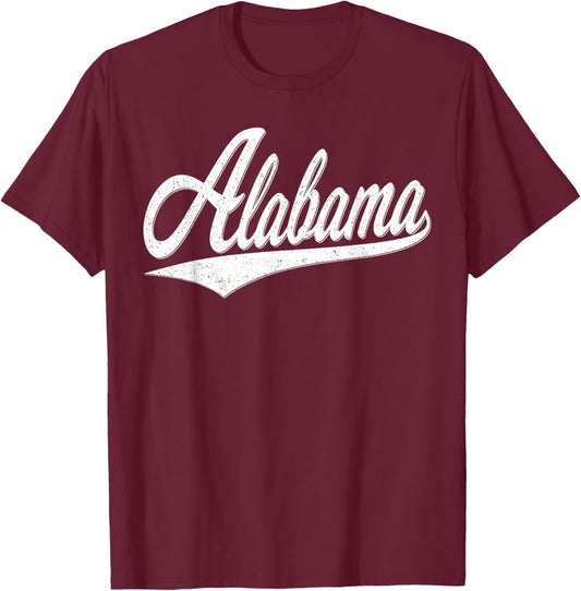 Alabama Varsity Script Vintage Retro Sports Jersey Style T-Shirt - T-Shirt | Maroon