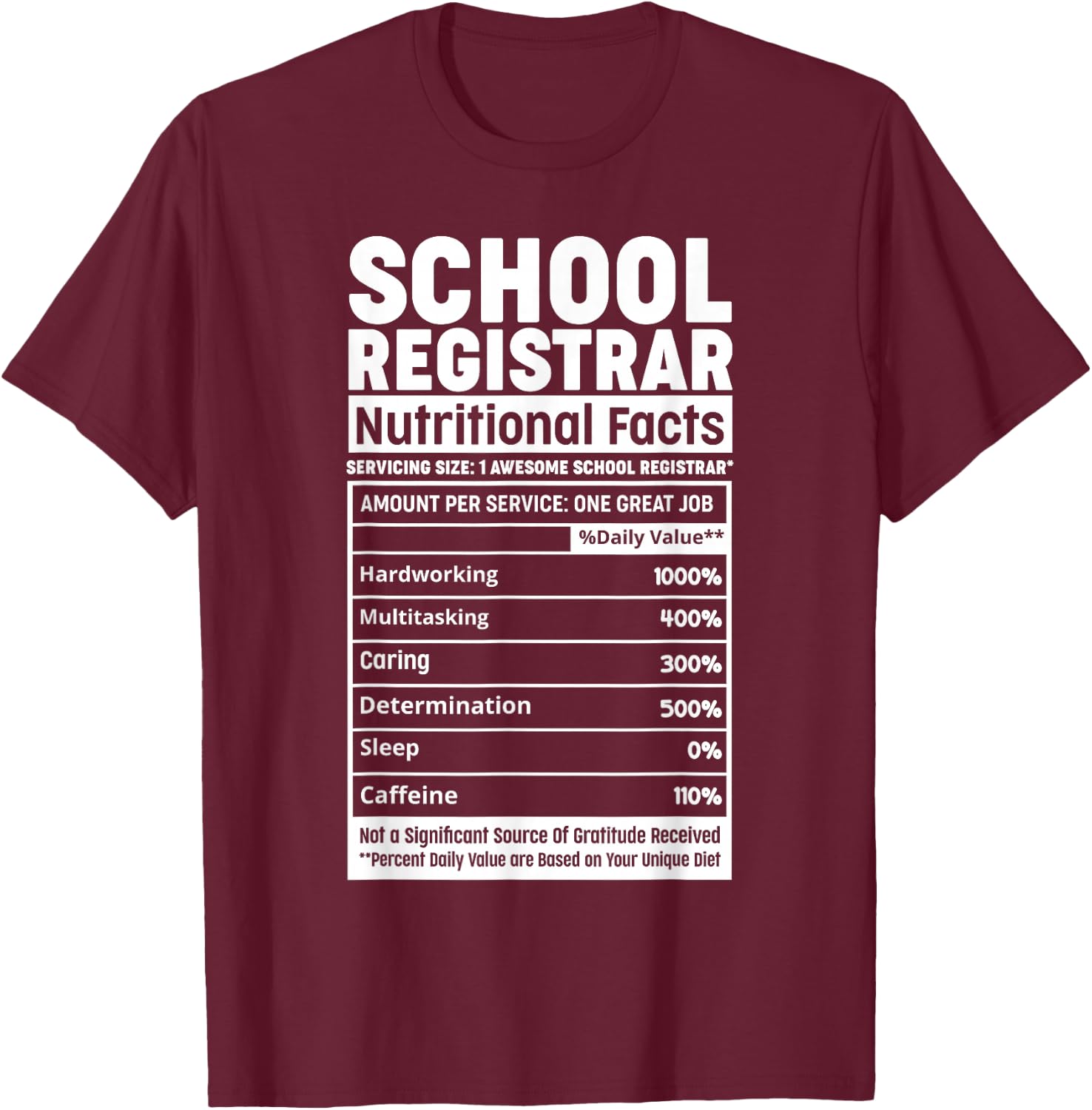 School Registrar Register School Appreciation Nutritional T-Shirt - T-Shirt | Maroon