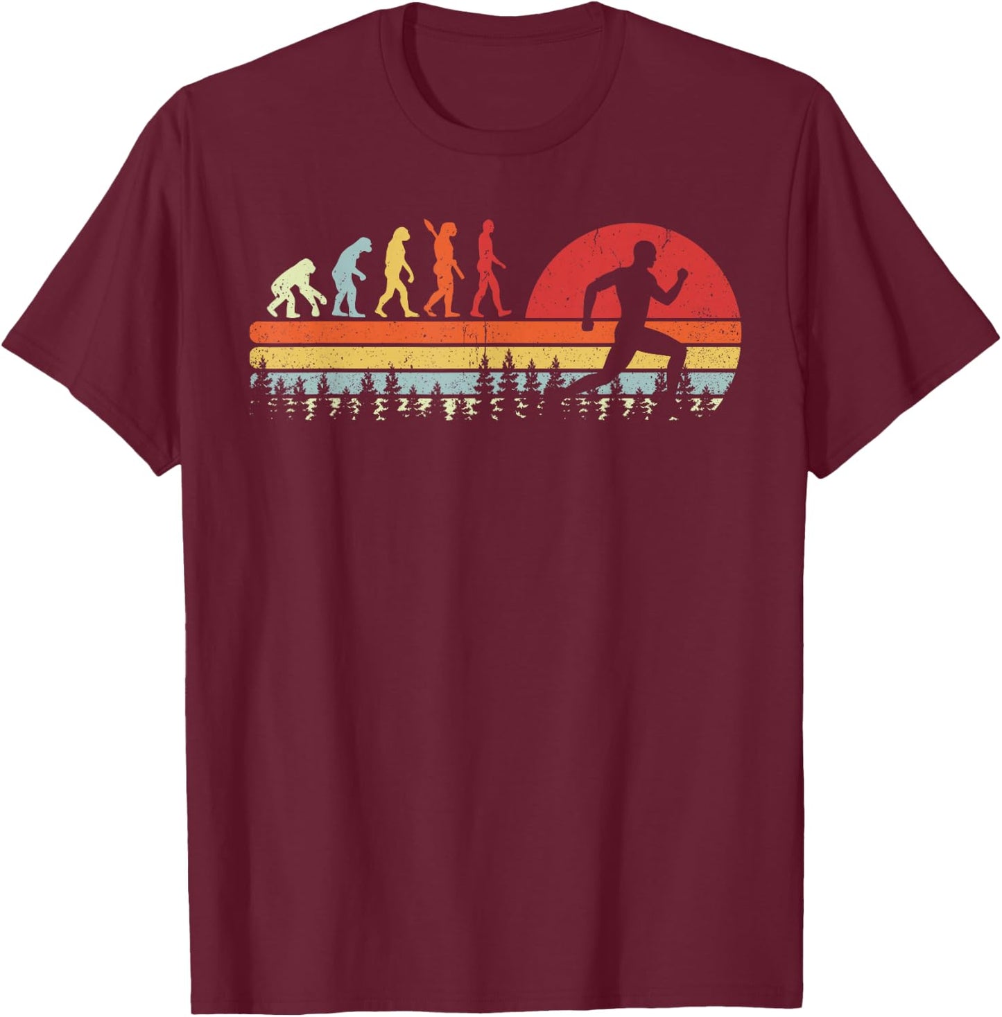 Vintage Retro Running Human Evolution Gift Runner Men Women T-Shirt - T-Shirt | Maroon