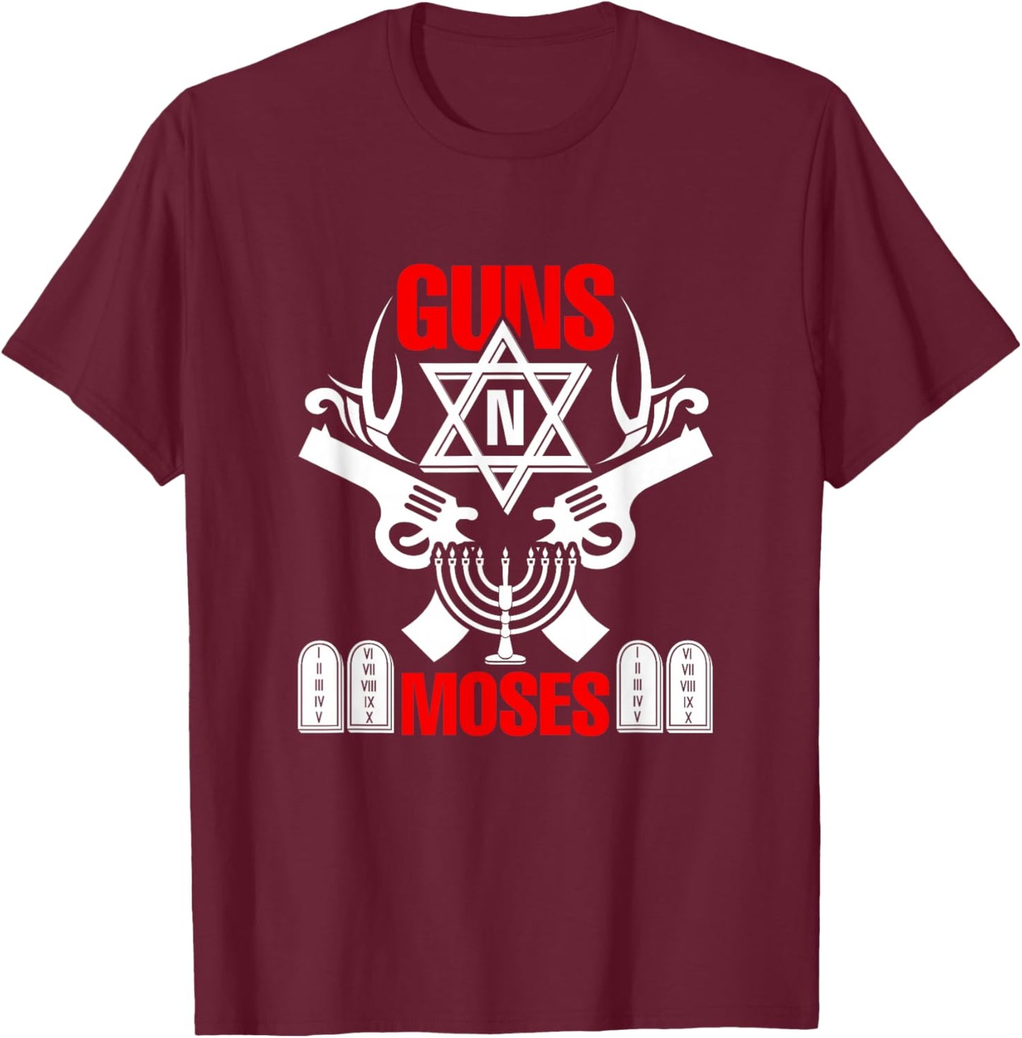 Guns N Moses - Funny Jewish Israeli Army Rock T-Shirt - T-Shirt | Maroon