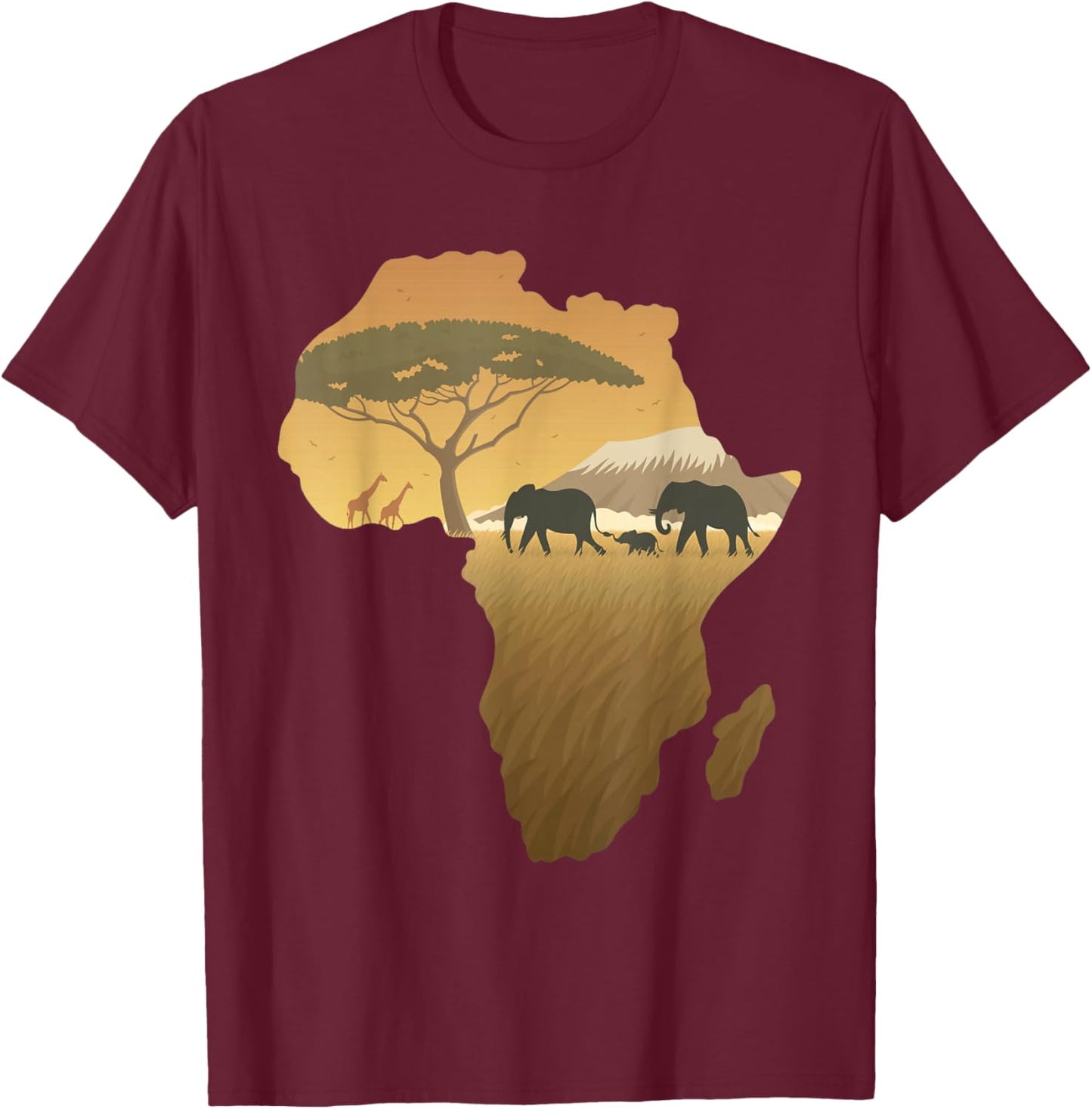 Africa Elephant Map Dad South Animal Big Five Safari T-Shirt - T-Shirt | Maroon