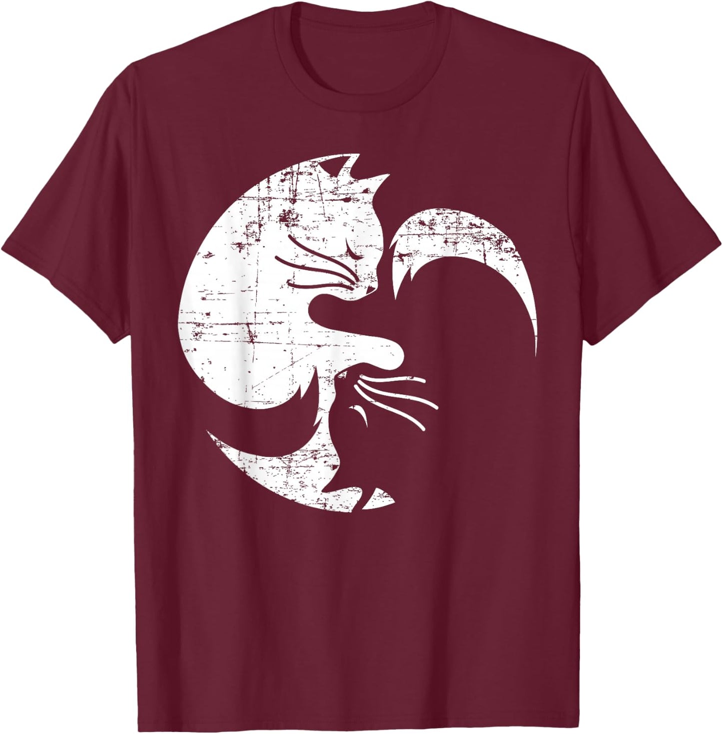 Cat Yin Yang Yoga Spirituality Meditation Balance Zen T-Shirt - T-Shirt | Maroon