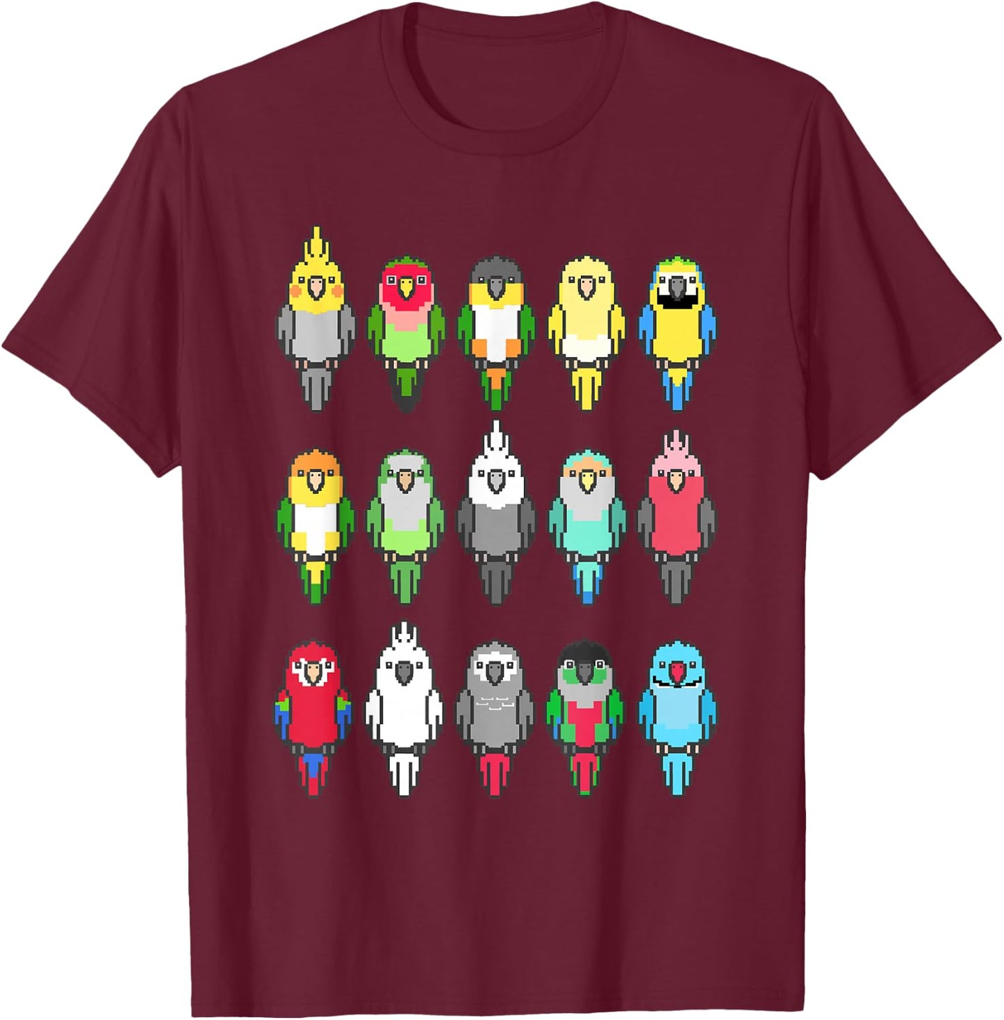 Pixel Birbs Pixelated Parrots Bird Memes Parrot Nerd T-Shirt - T-Shirt | Maroon