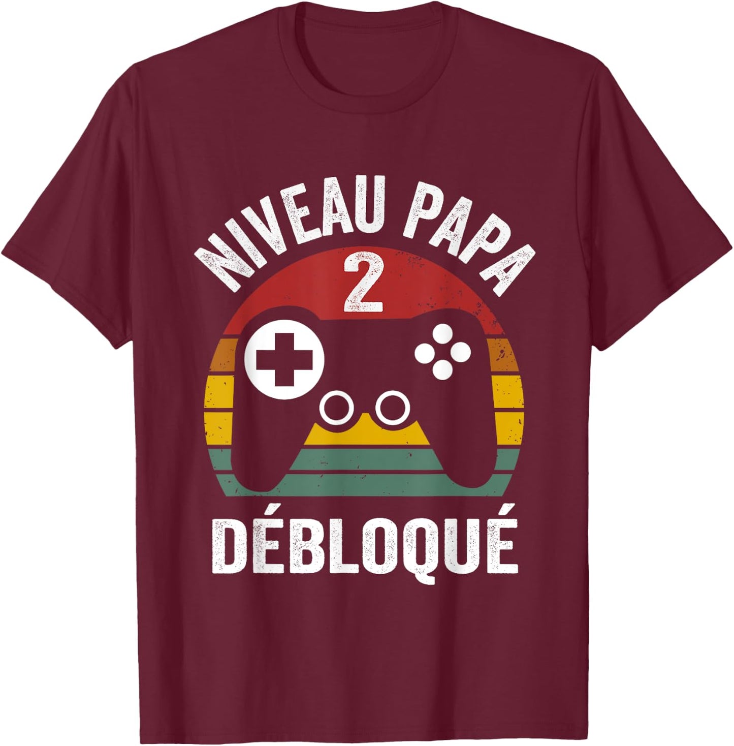 Drôle nouveau papa 2 débloqué chemise niveau papa day shirt T-Shirt - T-Shirt | Maroon