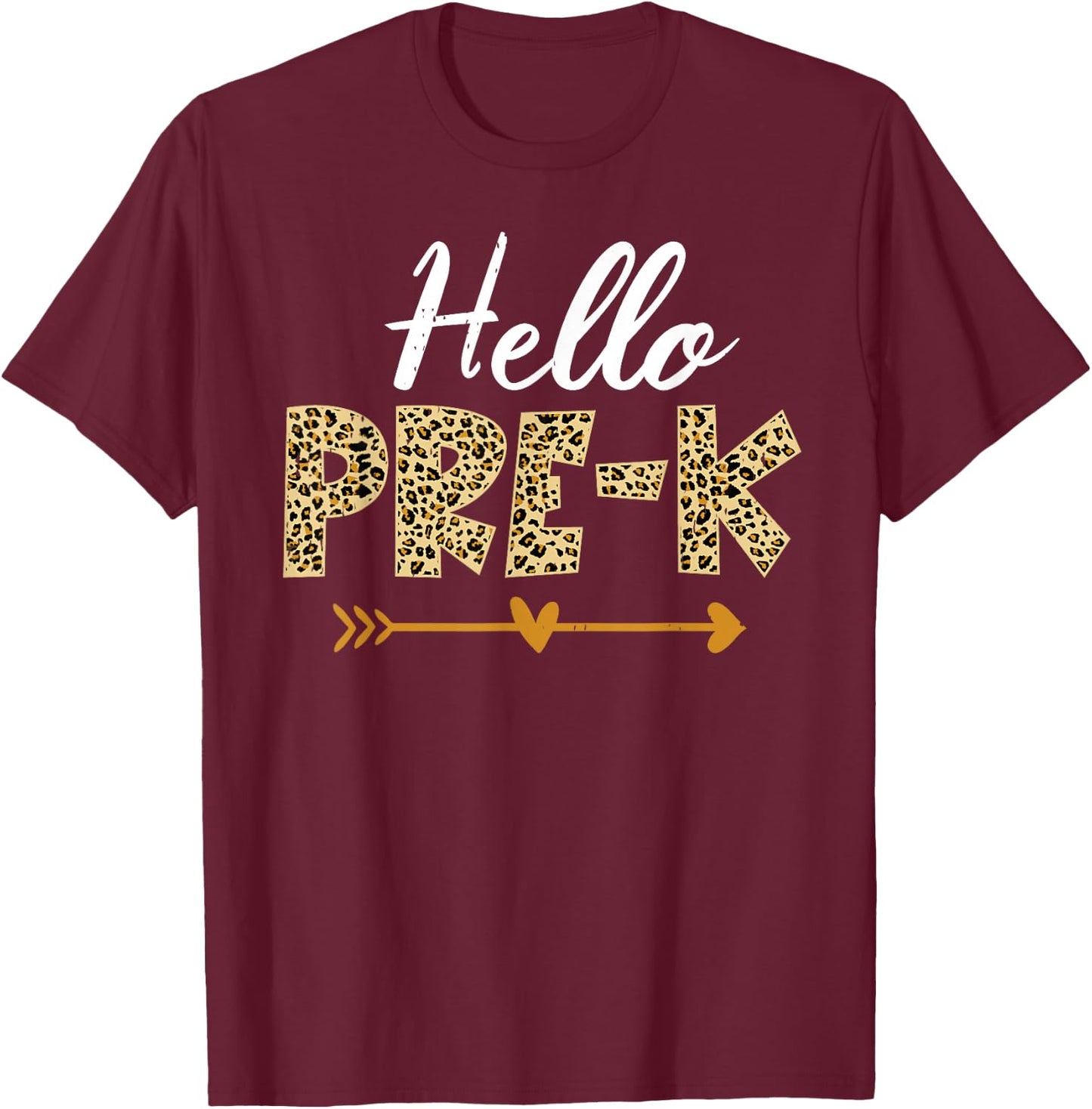 Hello Pre-K Leopard Pre-K Squad Teacher Kids Back To School T-Shirt - T-Shirt | Maroon