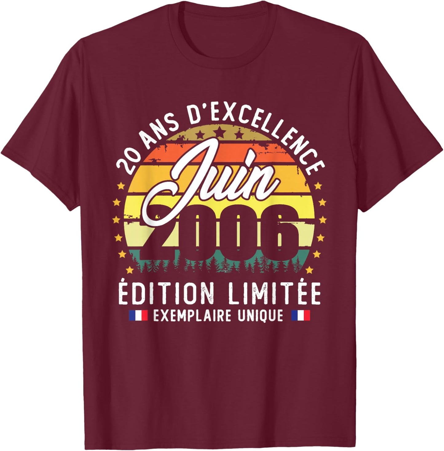 Vintage Juin 2006 Cadeau d'anniversaire 20 Ans Homme Femme T-Shirt - T-Shirt | Maroon