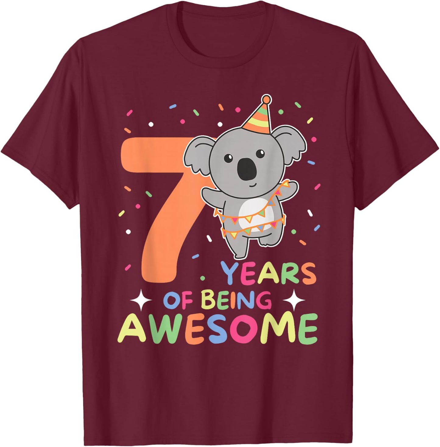 Koala For 7th Birthday Kids Seven Year Old Koala T-Shirt - T-Shirt | Maroon