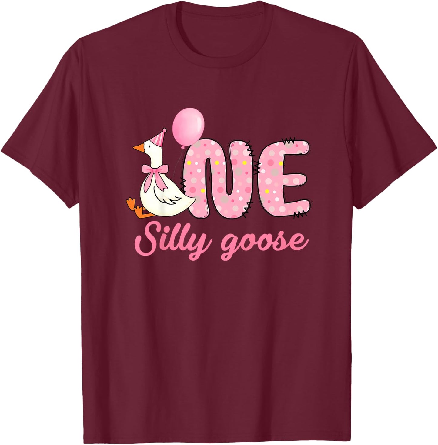 Kids 1st Birthday Silly Goose First Birthday Girl One Silly Goose T-Shirt - T-Shirt | Maroon