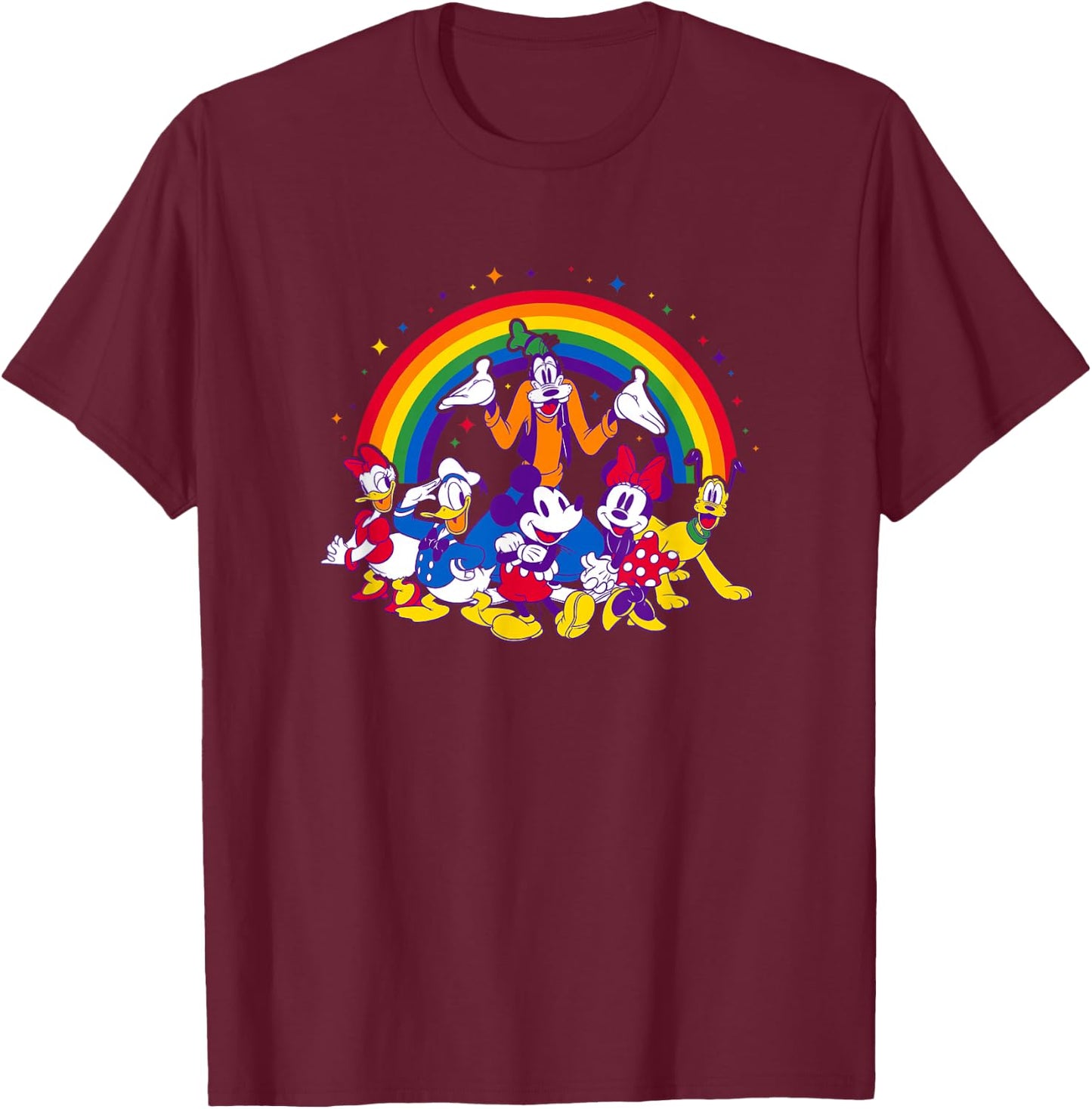 Disney Mickey and Friends Group Rainbow T-Shirt - T-Shirt | Maroon