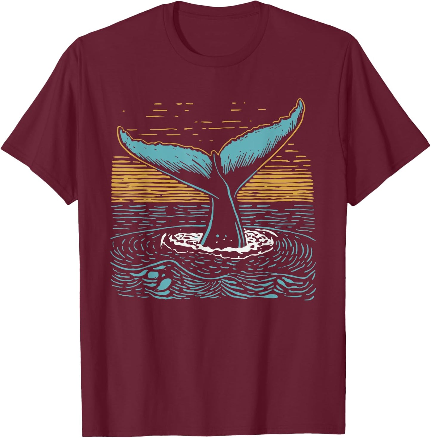 Fluke Whale Tail Retro Whale Watcher Ocean T-Shirt - T-Shirt | Maroon