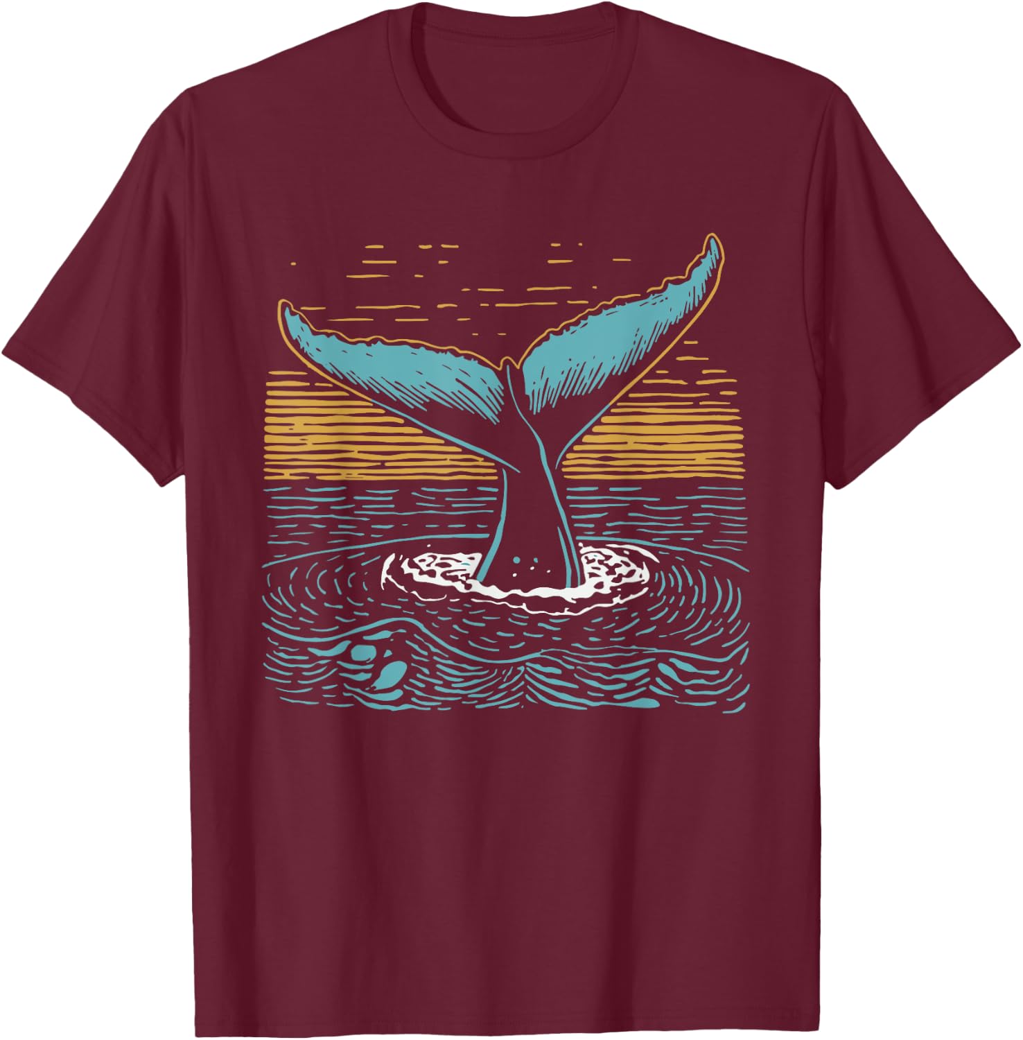 Fluke Whale Tail Retro Whale Watcher Ocean T-Shirt - T-Shirt | Maroon