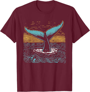 Fluke Whale Tail Retro Whale Watcher Ocean T-Shirt - T-Shirt | Maroon