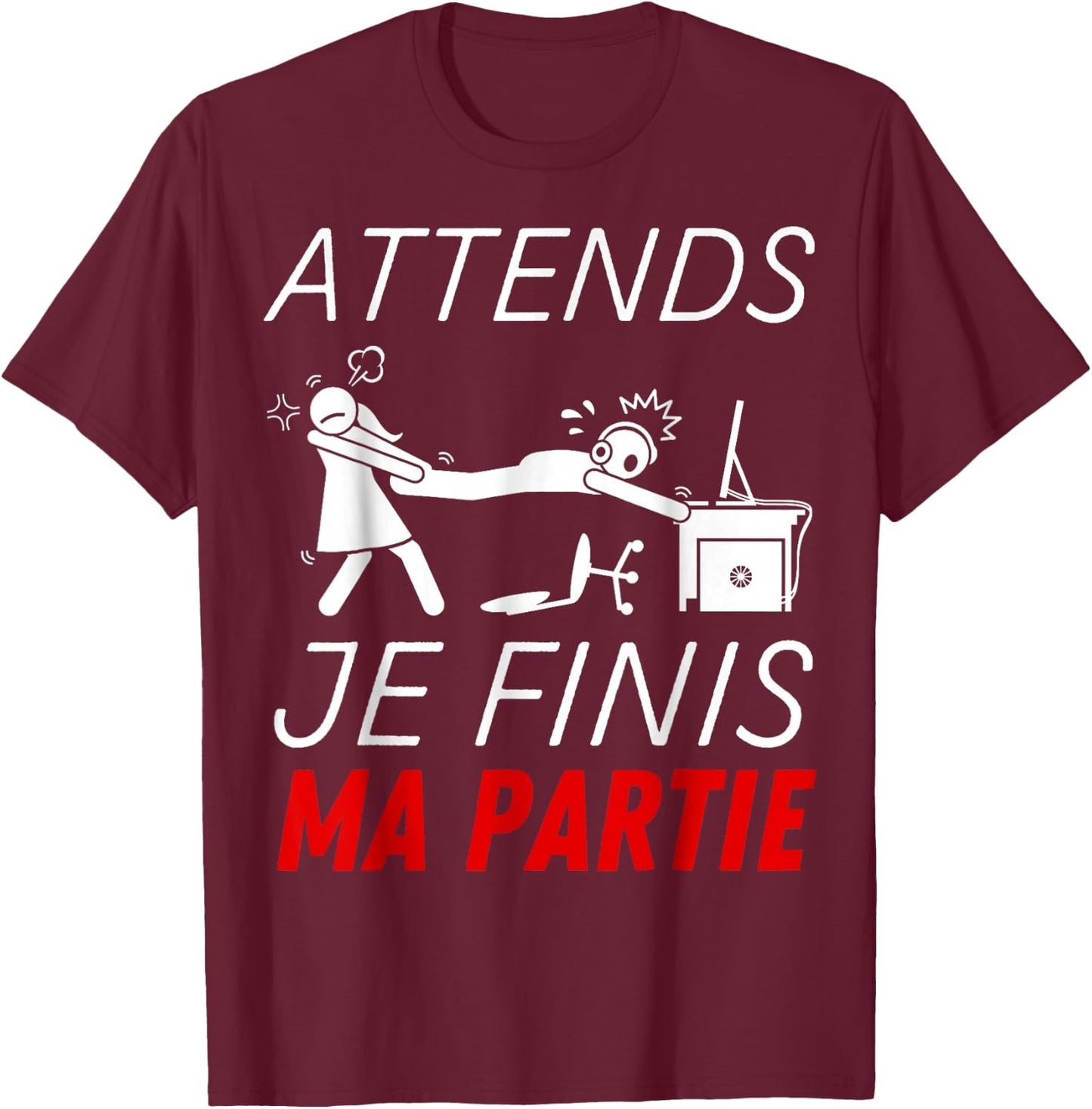 Funny Funny Gamer Teen Wait I Finish My Party , Black, S T-Shirt - T-Shirt | Maroon