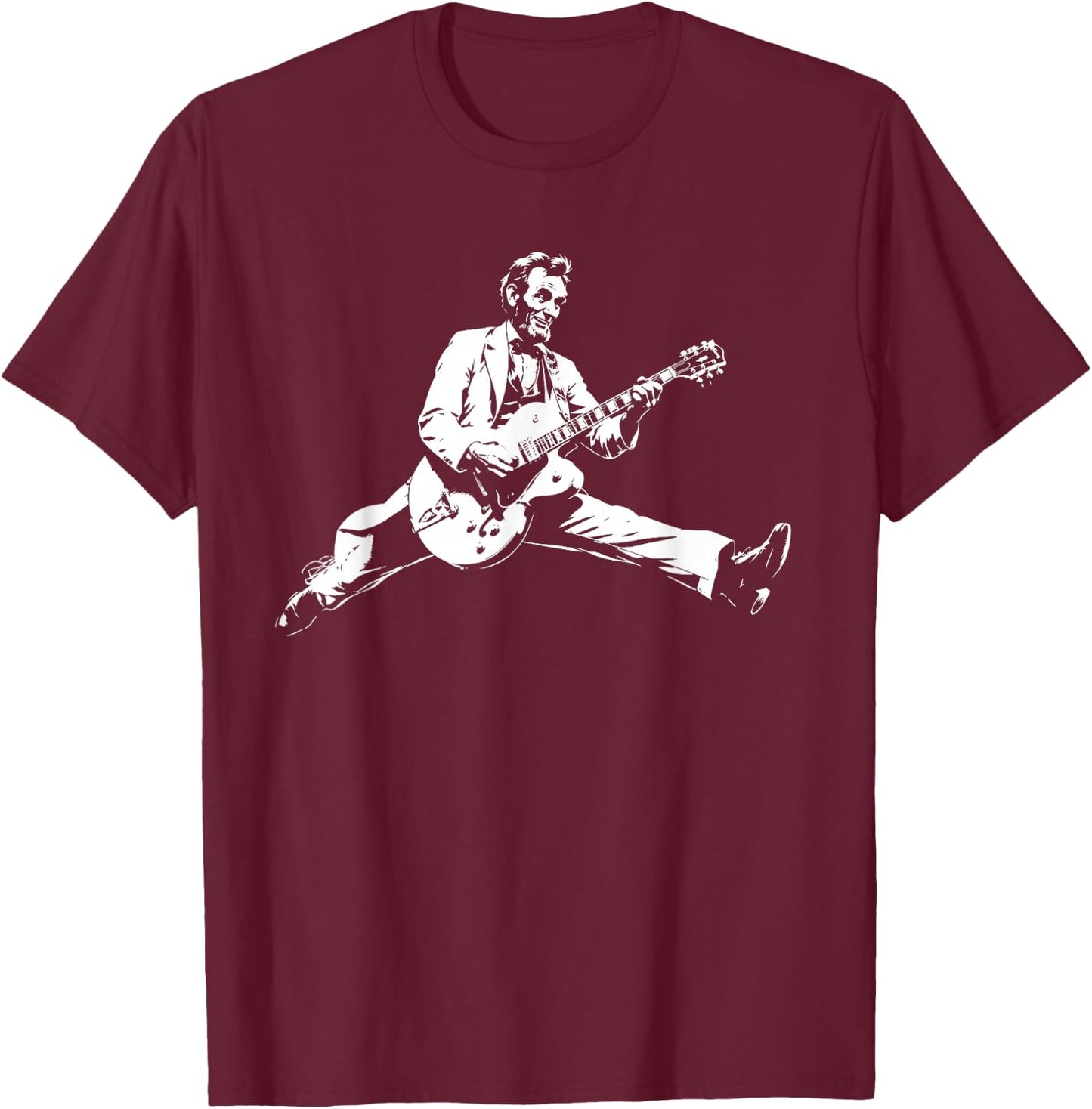 Classic US President Abraham Lincoln Playing Rock Guitar T-Shirt - T-Shirt | Maroon
